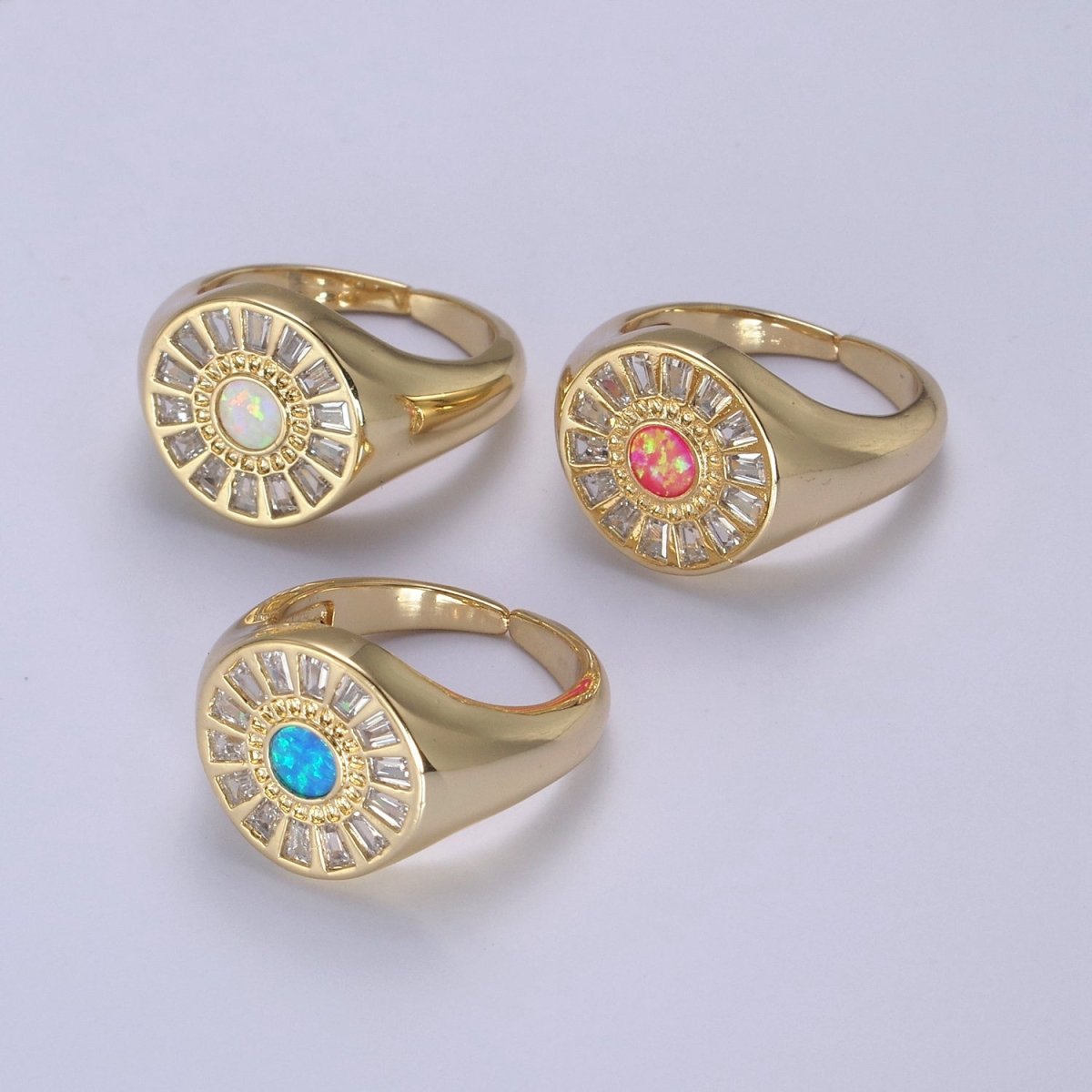 Chunky 24K Gold Filled Crystal Zirconia CZ Ring, White Blue Pink Opal Statement Ring | U-454 ~ U-456