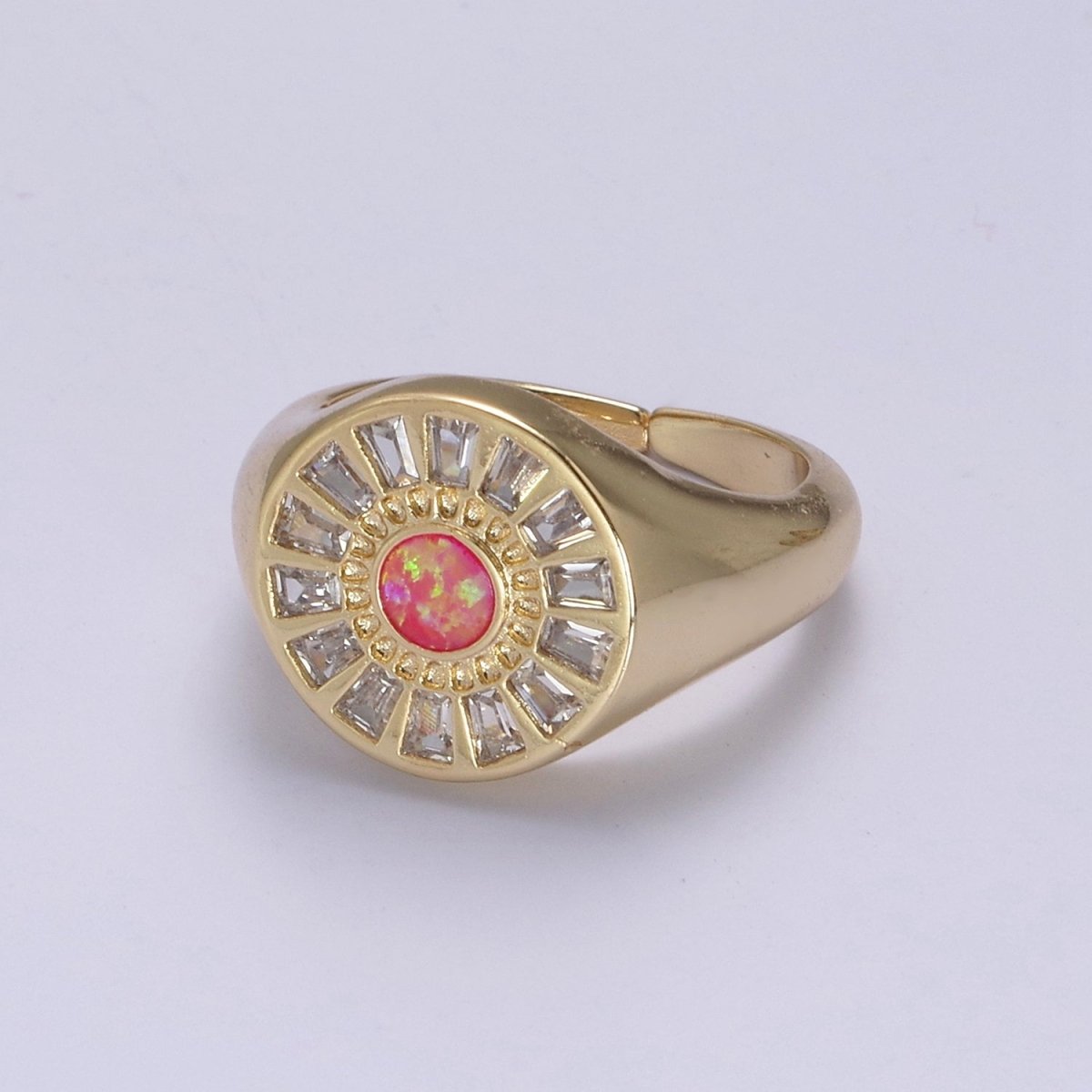 Chunky 24K Gold Filled Crystal Zirconia CZ Ring, White Blue Pink Opal Statement Ring | U-454 ~ U-456