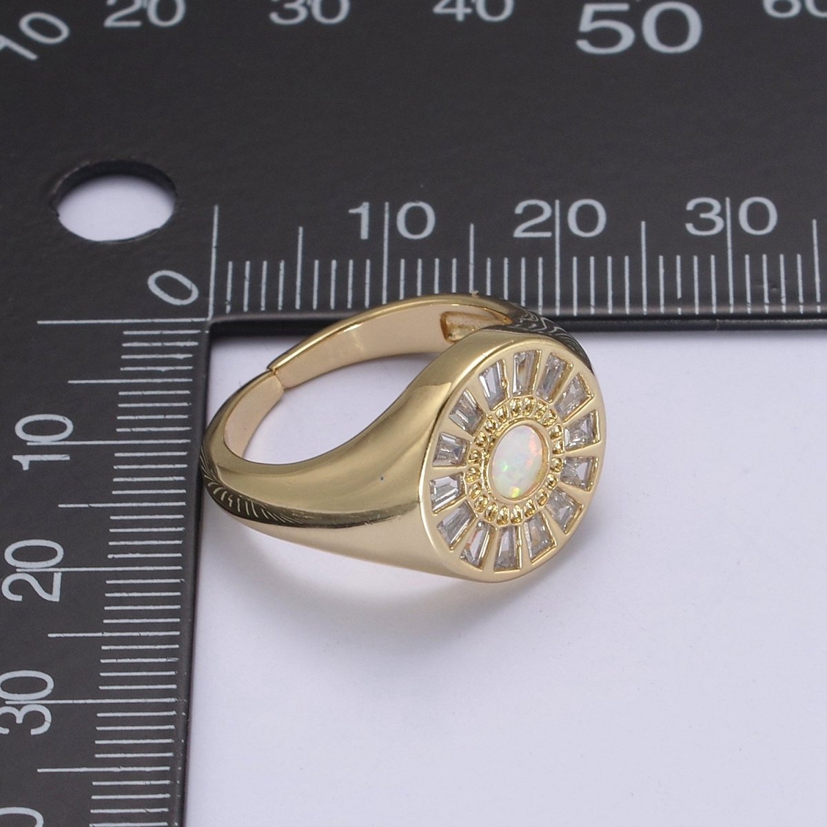 Chunky 24K Gold Filled Crystal Zirconia CZ Ring, White Blue Pink Opal Statement Ring | U-454 ~ U-456