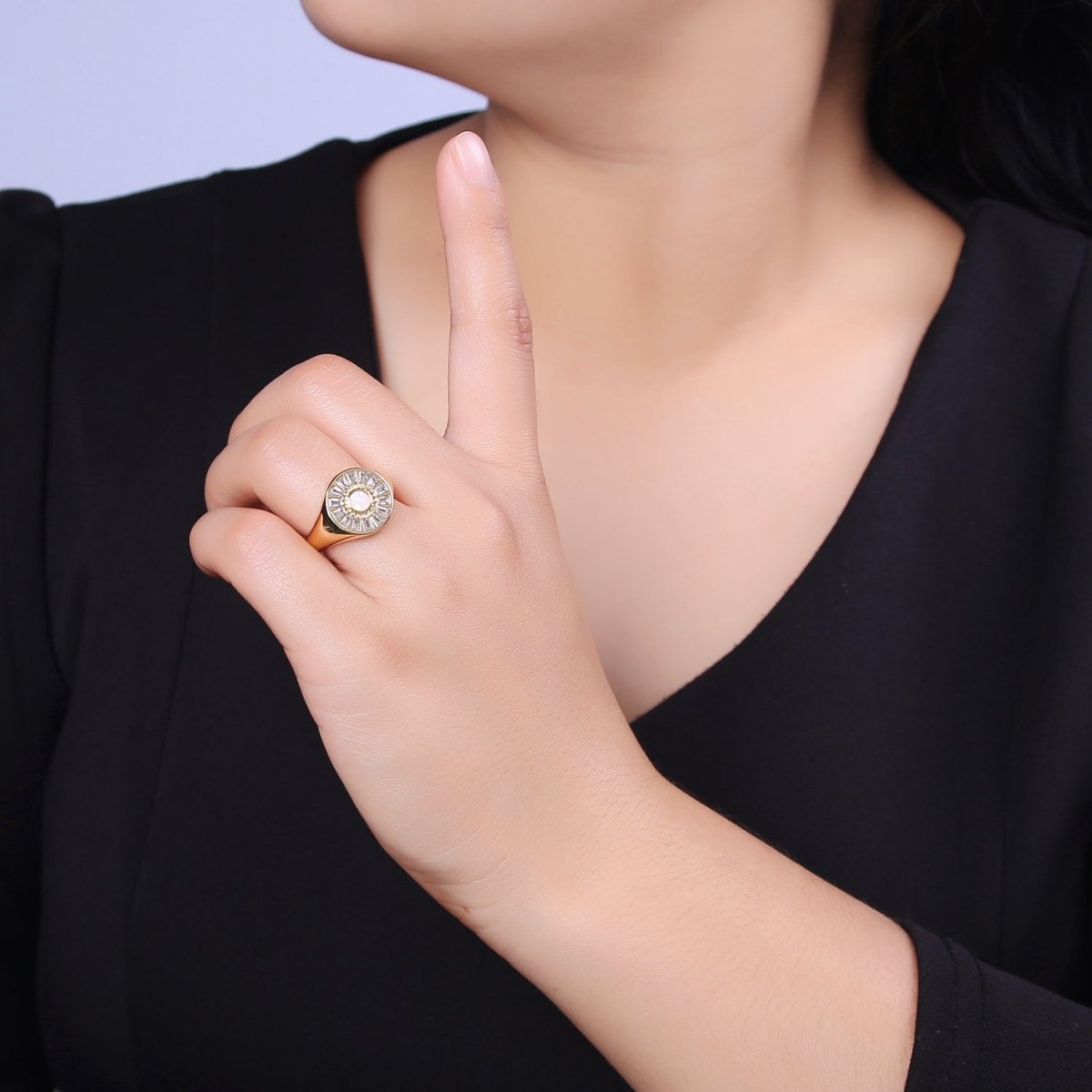 Chunky 24K Gold Filled Crystal Zirconia CZ Ring, White Blue Pink Opal Statement Ring | U-454 ~ U-456