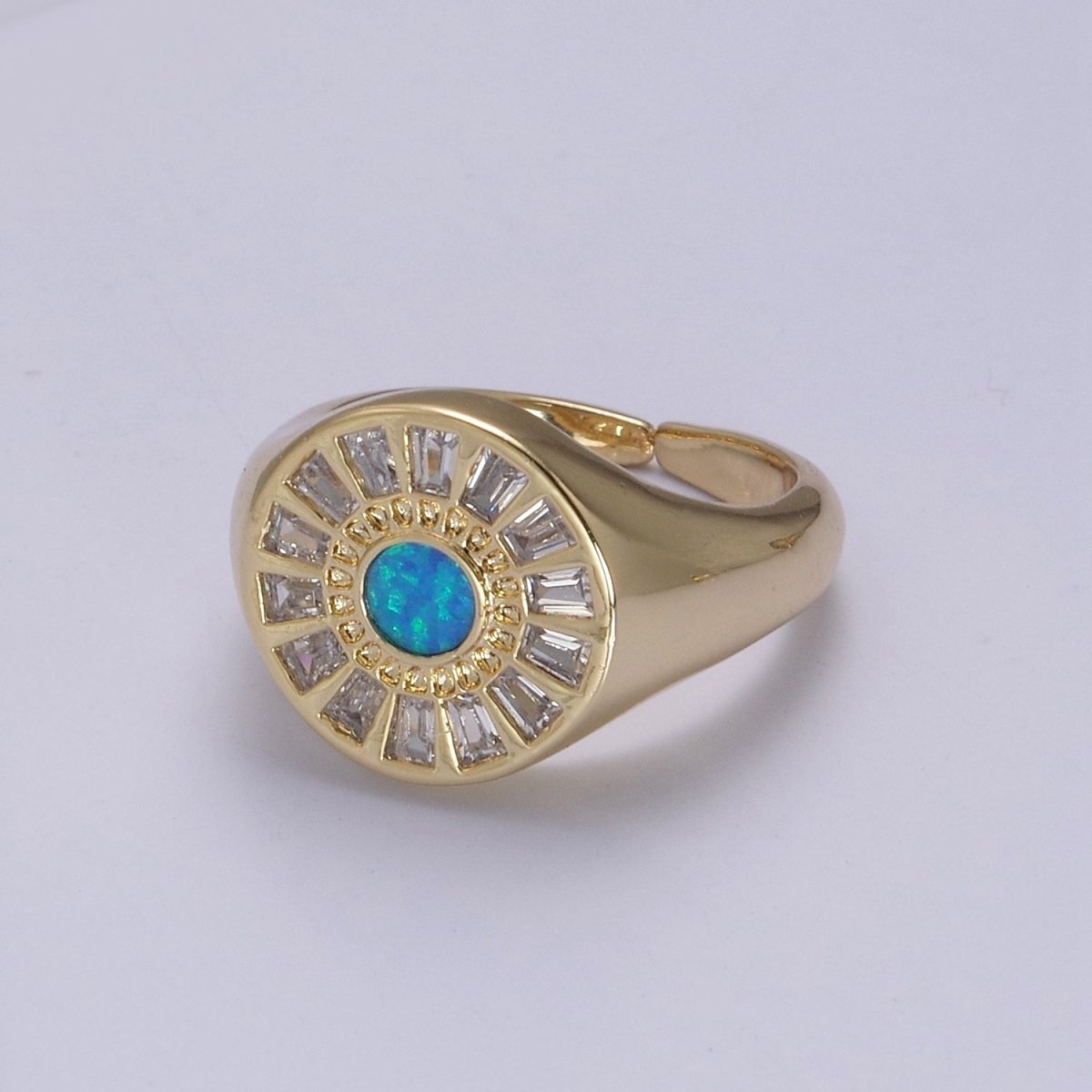 Chunky 24K Gold Filled Crystal Zirconia CZ Ring, White Blue Pink Opal Statement Ring | U-454 ~ U-456