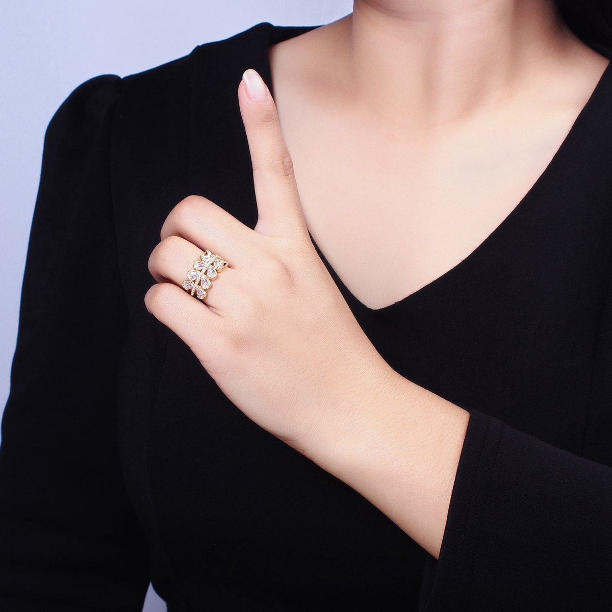 Chunky Baguette CZ Leaf Ring in Gold Filled for Stackable Jewelry Ring O-1551 O-1552