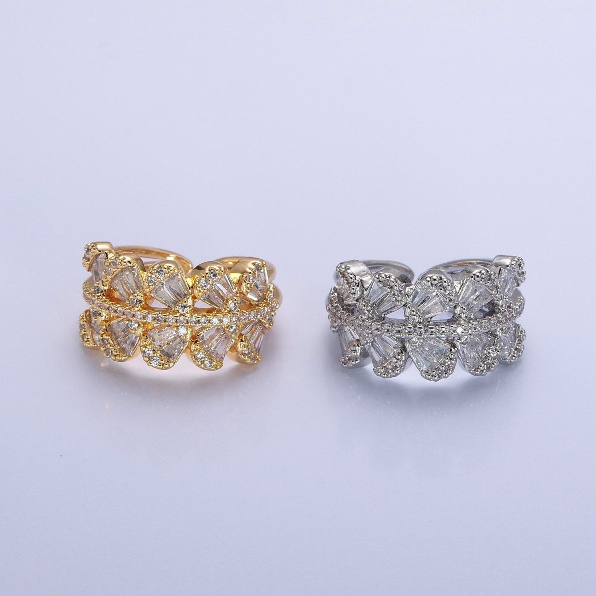 Chunky Baguette CZ Leaf Ring in Gold Filled for Stackable Jewelry Ring O-1551 O-1552