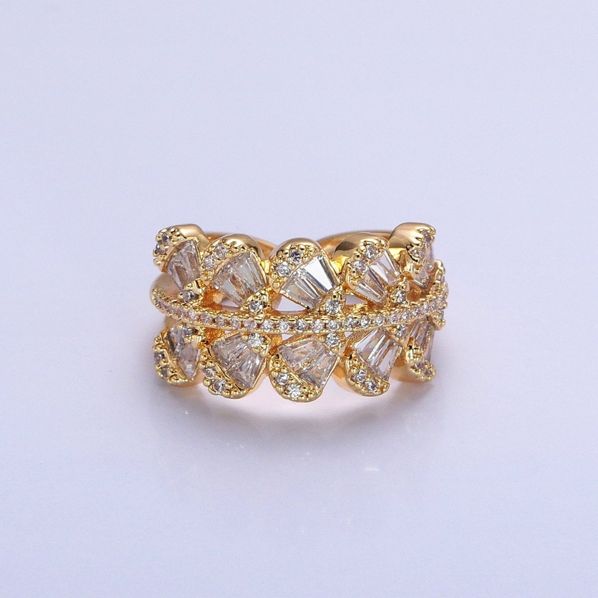 Chunky Baguette CZ Leaf Ring in Gold Filled for Stackable Jewelry Ring O-1551 O-1552