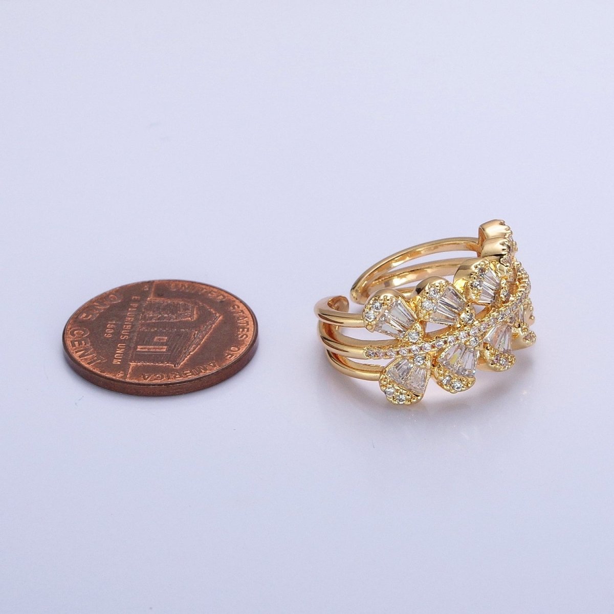 Chunky Baguette CZ Leaf Ring in Gold Filled for Stackable Jewelry Ring O-1551 O-1552