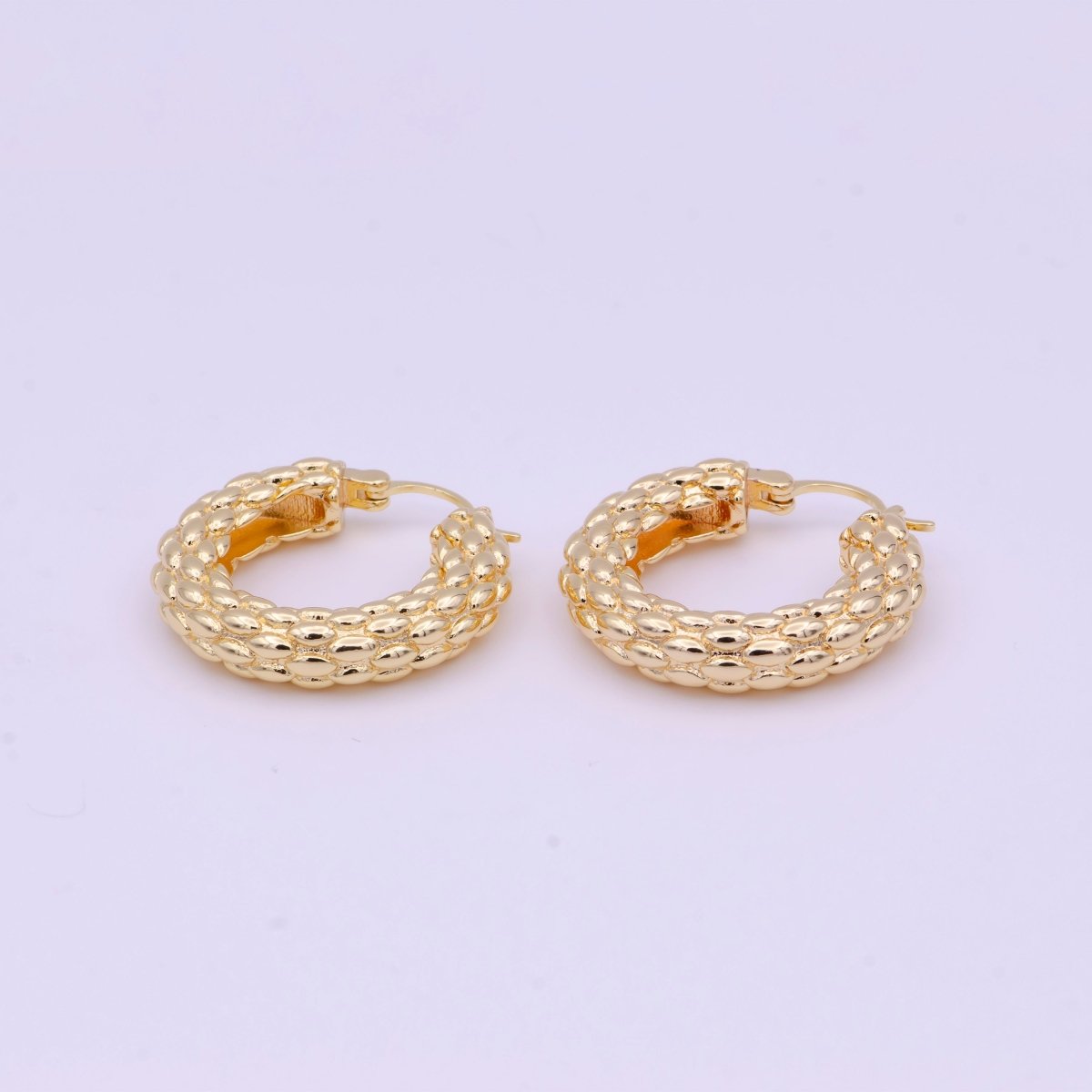 Chunky Beaded Gold Hoop Earring Textured 30mm Hoop Earring Y-157 - DLUXCA