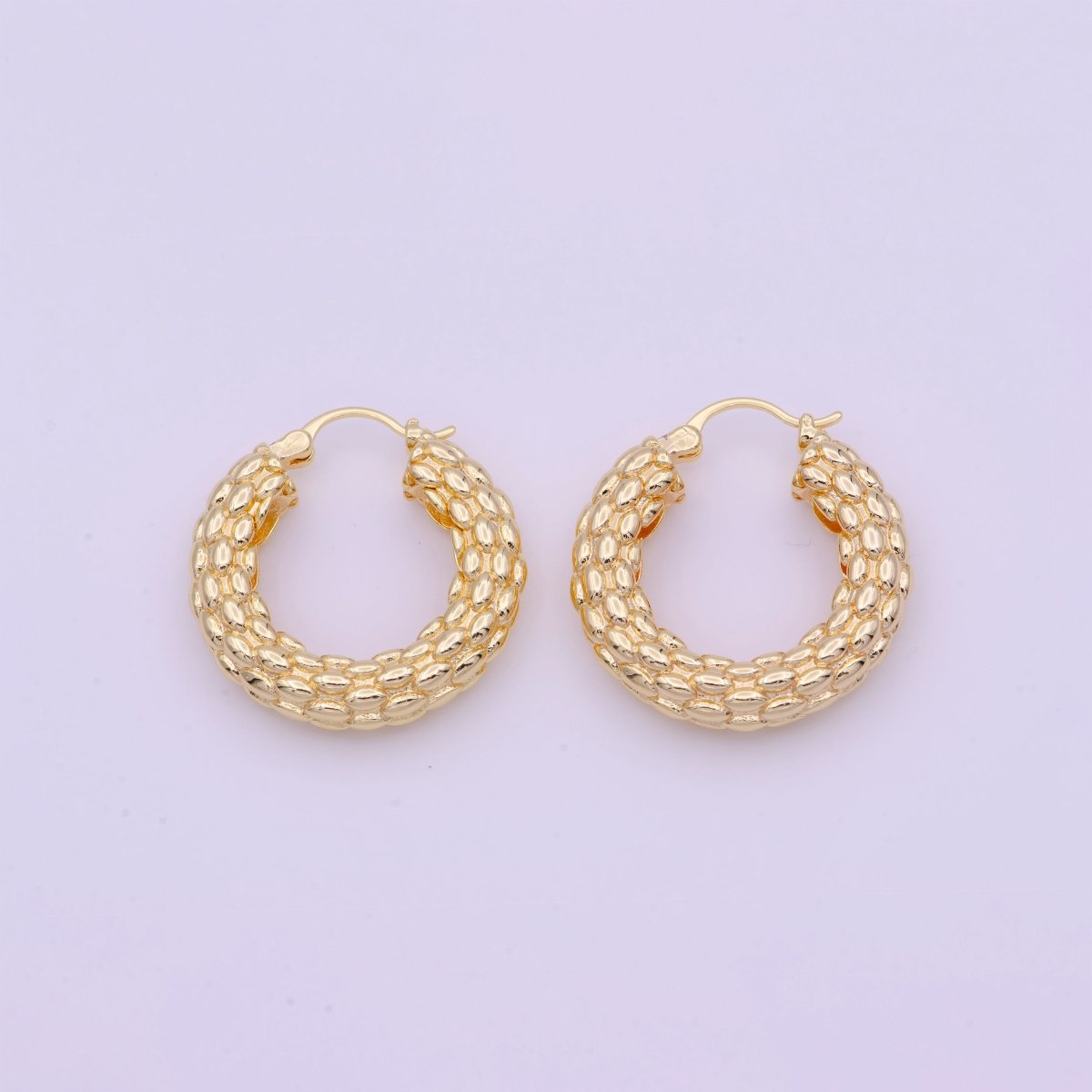 Chunky Beaded Gold Hoop Earring Textured 30mm Hoop Earring Y-157 - DLUXCA