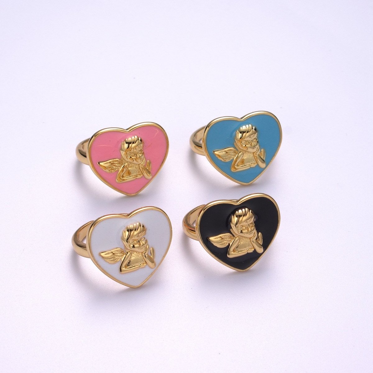 Chunky Cherub Angel Ring Statement Ring Gold Open Adjustable Ring Enamel Jewelry Valentine Gift S-225 ~ S-228