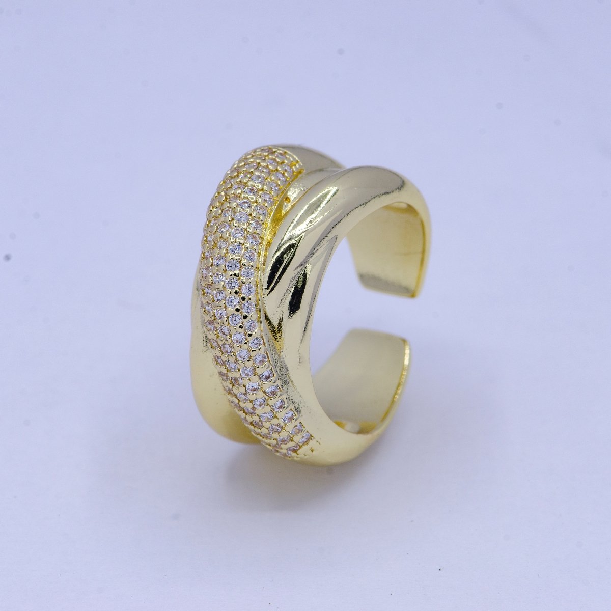 Chunky Criss Cross CZ Ring in 24k Gold Filled For Statement Jewelry O-2116 O-2117