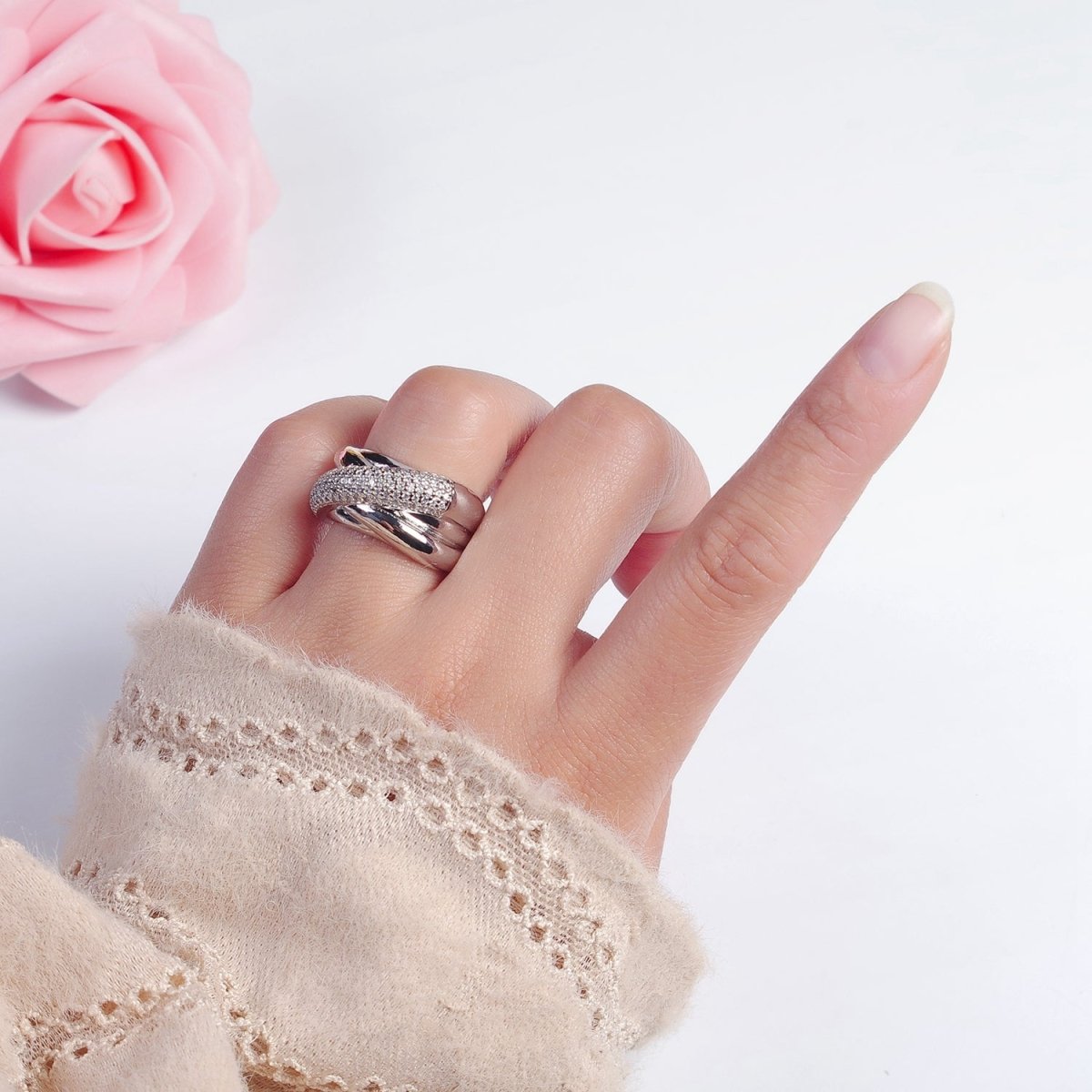 Chunky Criss Cross CZ Ring in 24k Gold Filled For Statement Jewelry O-2116 O-2117