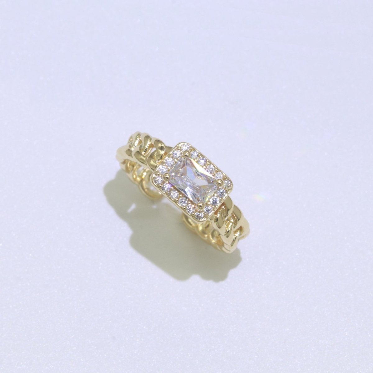 Chunky Cuban Chain Cocktail Ring with Color Cubic Zirconia Stone State ...