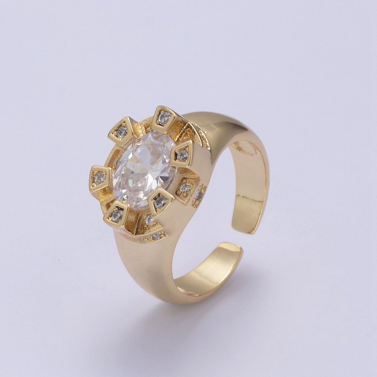 Chunky Dome Sun Ring with Cz Stone Open Adjustable Ring for Statement Jewelry U-374~U-377