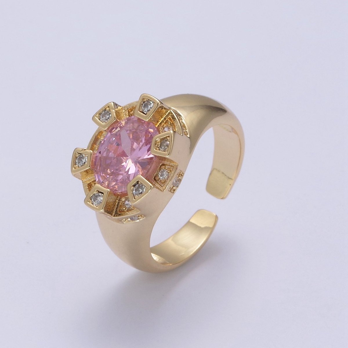 Chunky Dome Sun Ring with Cz Stone Open Adjustable Ring for Statement Jewelry U-374~U-377