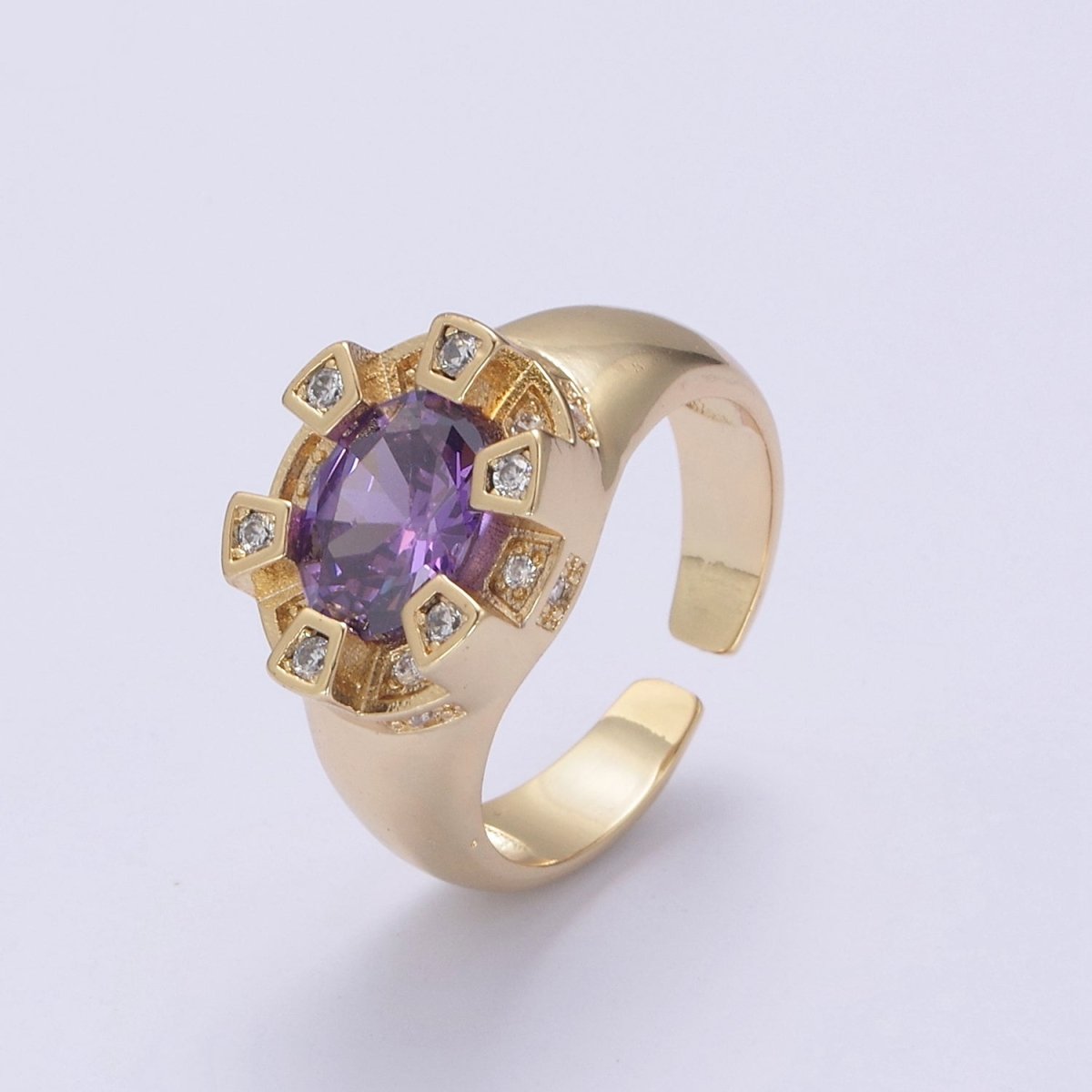 Chunky Dome Sun Ring with Cz Stone Open Adjustable Ring for Statement Jewelry U-374~U-377