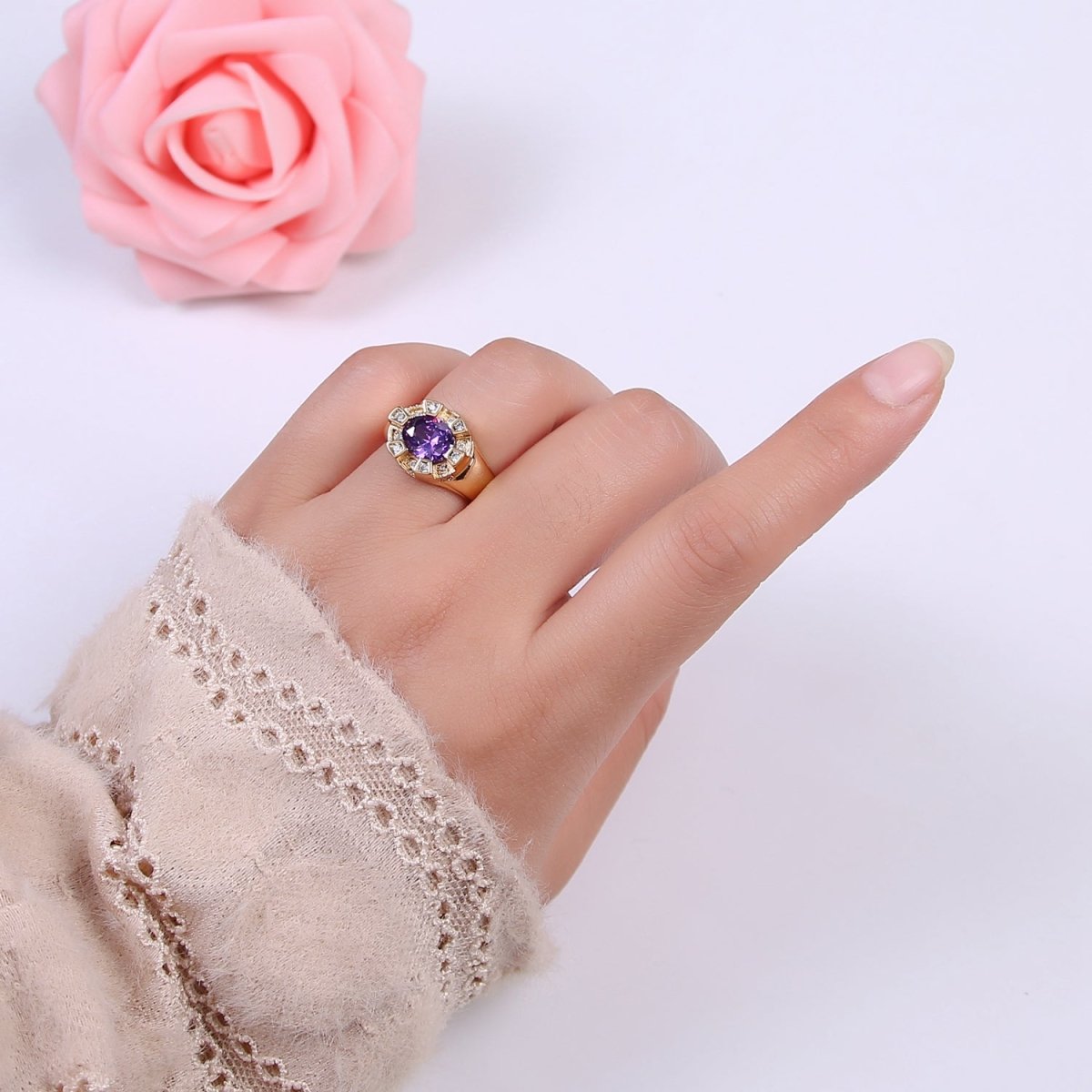 Chunky Dome Sun Ring with Cz Stone Open Adjustable Ring for Statement Jewelry U-374~U-377