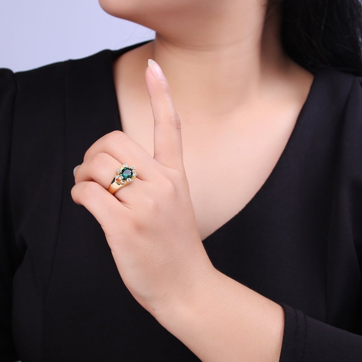 Chunky Dome Sun Ring with Cz Stone Open Adjustable Ring for Statement Jewelry U-374~U-377