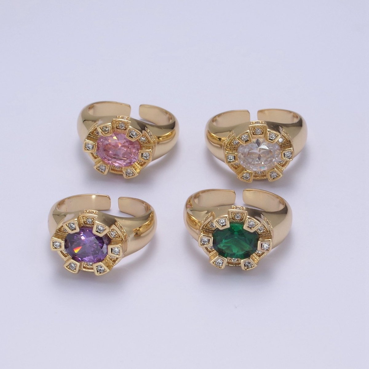 Chunky Dome Sun Ring with Cz Stone Open Adjustable Ring for Statement Jewelry U-374~U-377