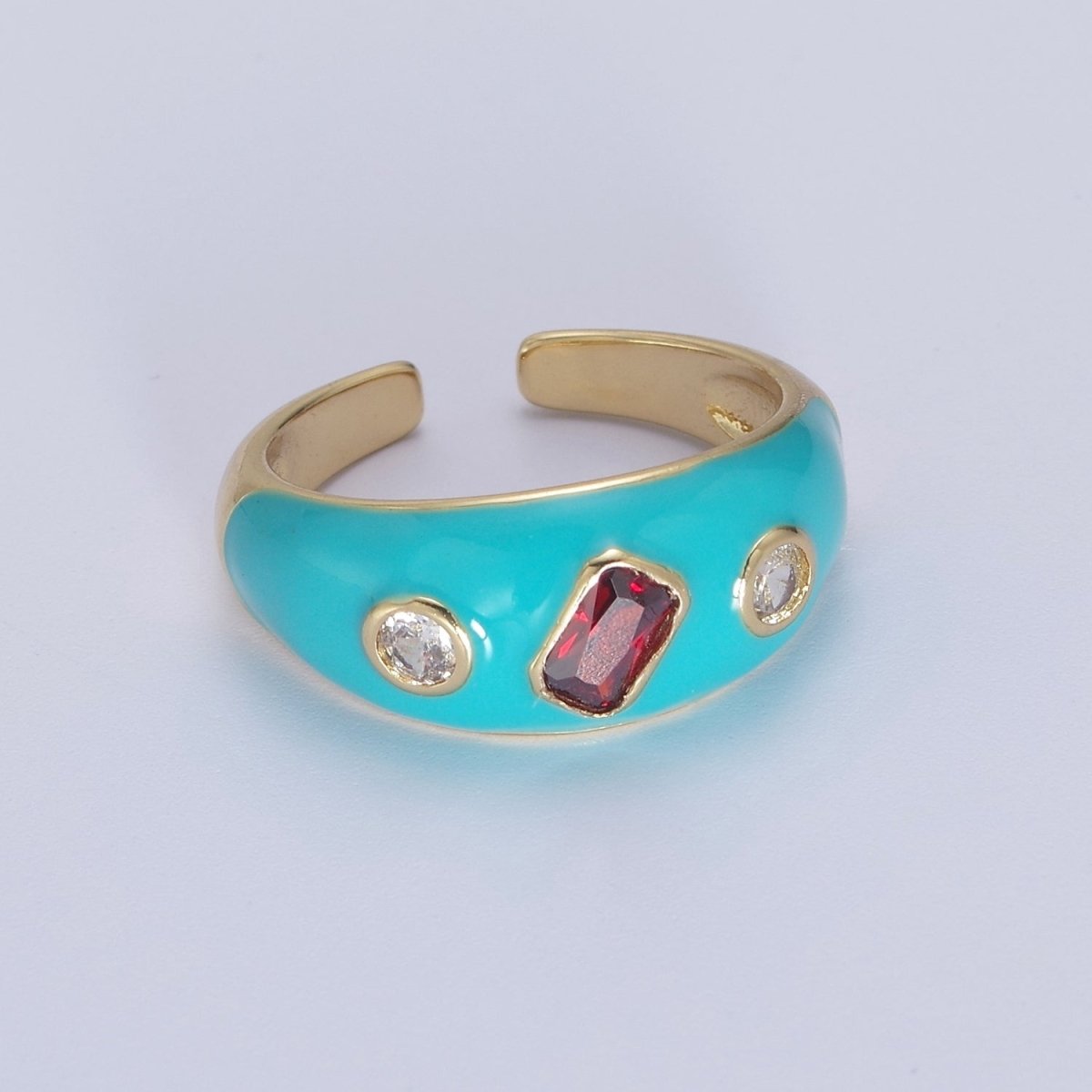 Chunky Enamel Teal Pink White Dome Ring Y2K Jewelry O-2195 O-2196 O-2197