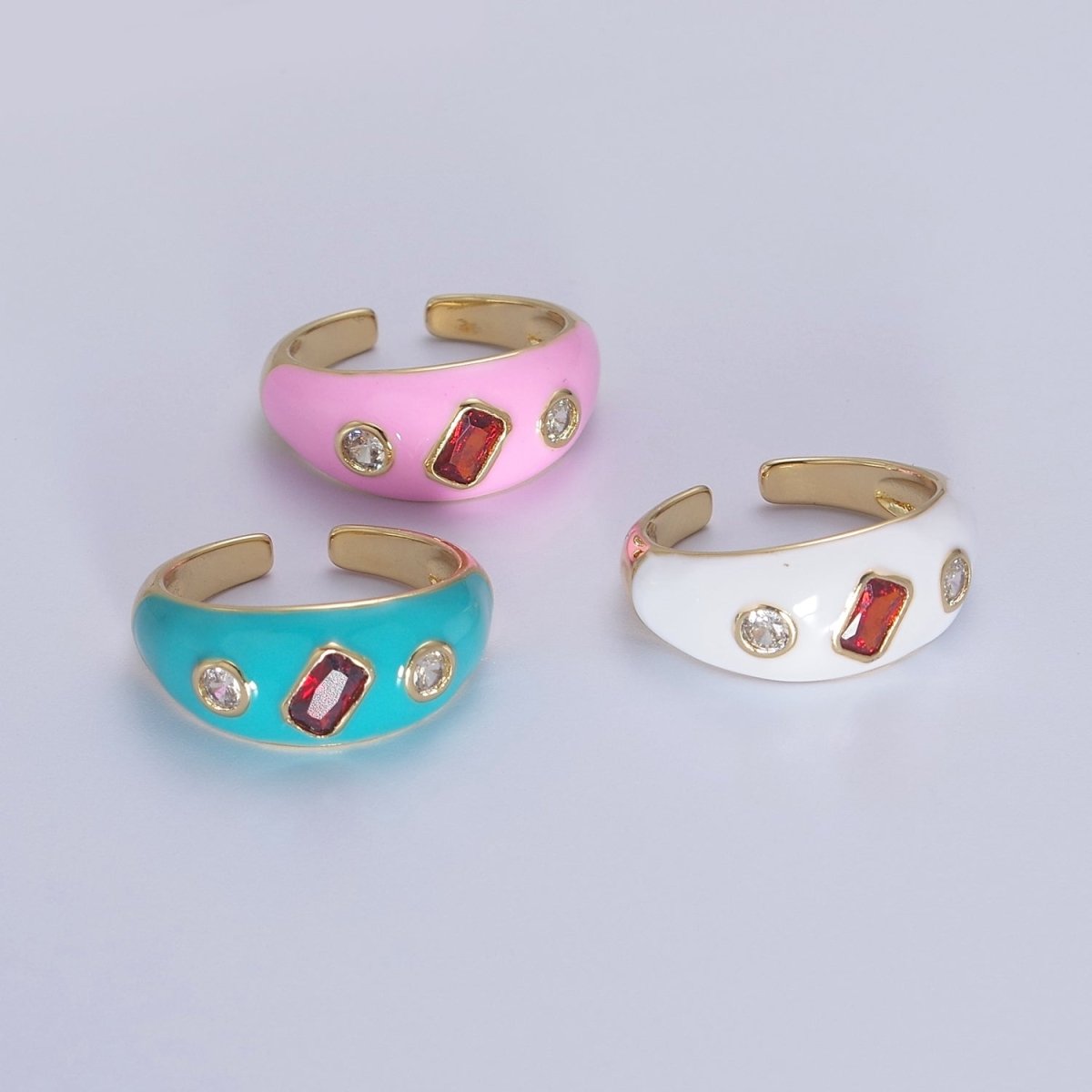 Chunky Enamel Teal Pink White Dome Ring Y2K Jewelry O-2195 O-2196 O-2197