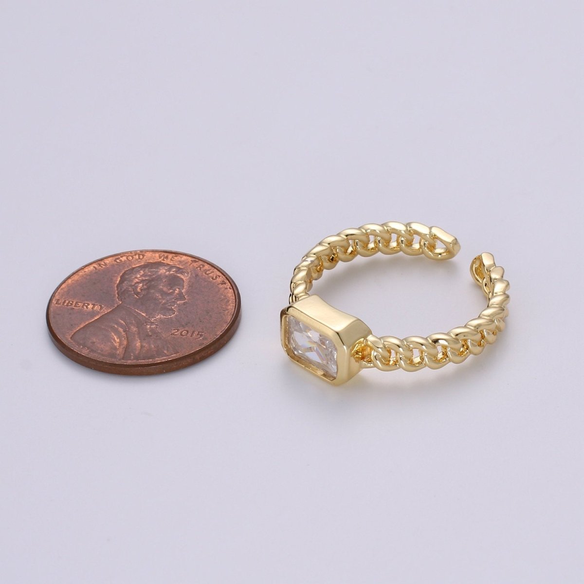 Chunky gemstone ring- cocktail gemstone ring - Chain Link ring - Bold Gold Open ring - Adjustable Gold band ring Clear Pink CZ Ring R-130 R-131