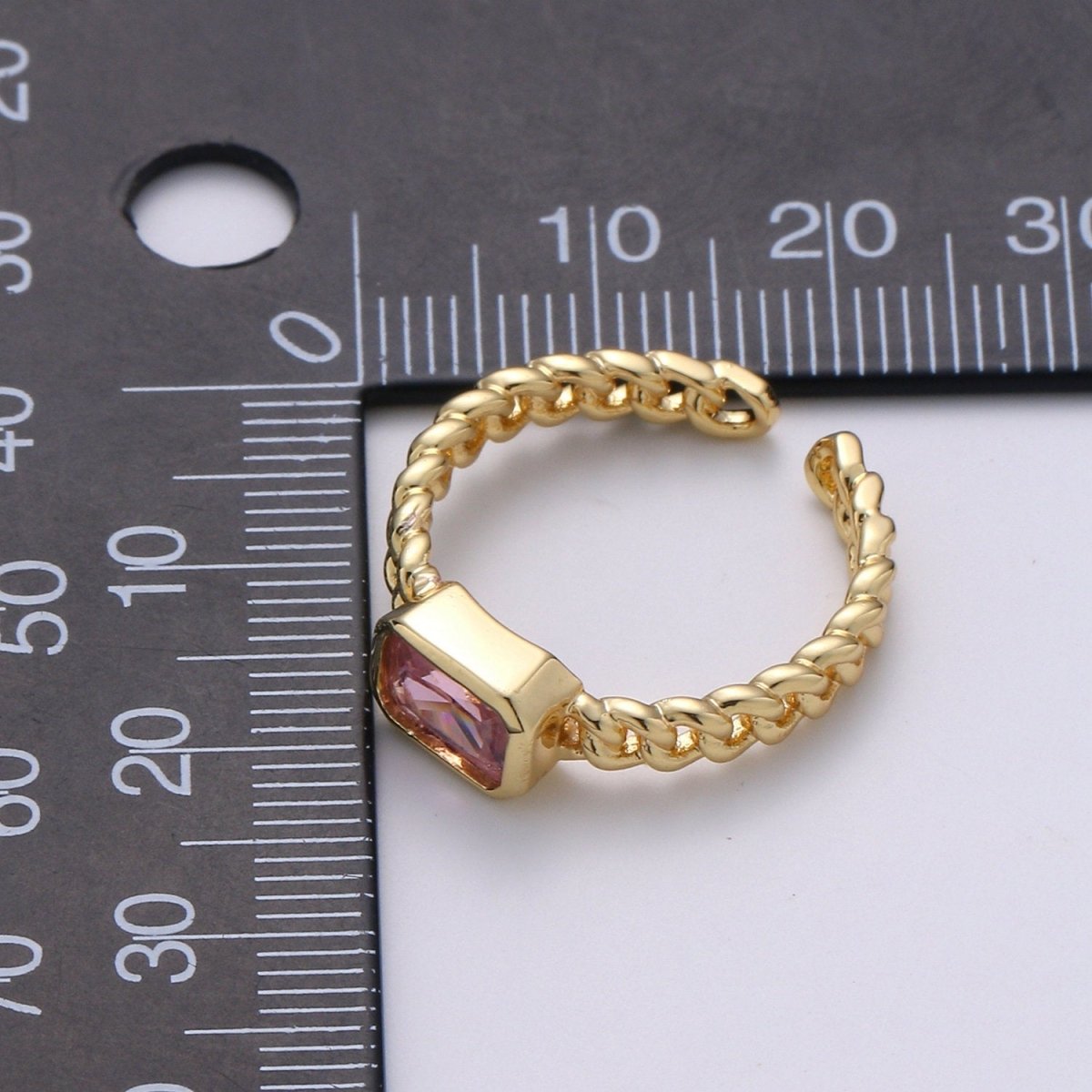 Chunky gemstone ring- cocktail gemstone ring - Chain Link ring - Bold Gold Open ring - Adjustable Gold band ring Clear Pink CZ Ring R-130 R-131