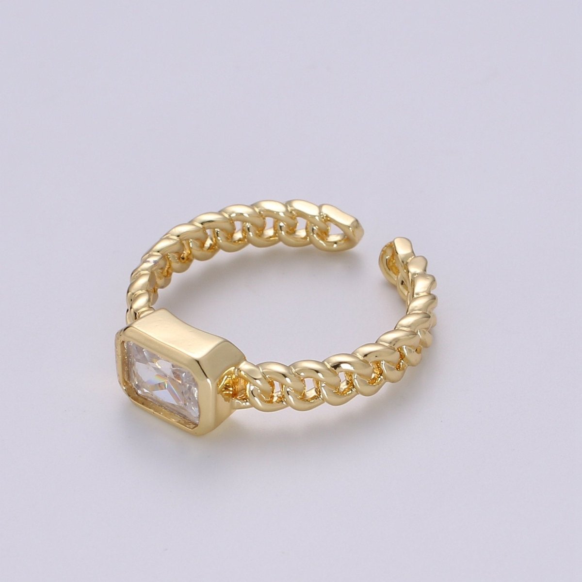 Chunky gemstone ring- cocktail gemstone ring - Chain Link ring - Bold Gold Open ring - Adjustable Gold band ring Clear Pink CZ Ring R-130 R-131