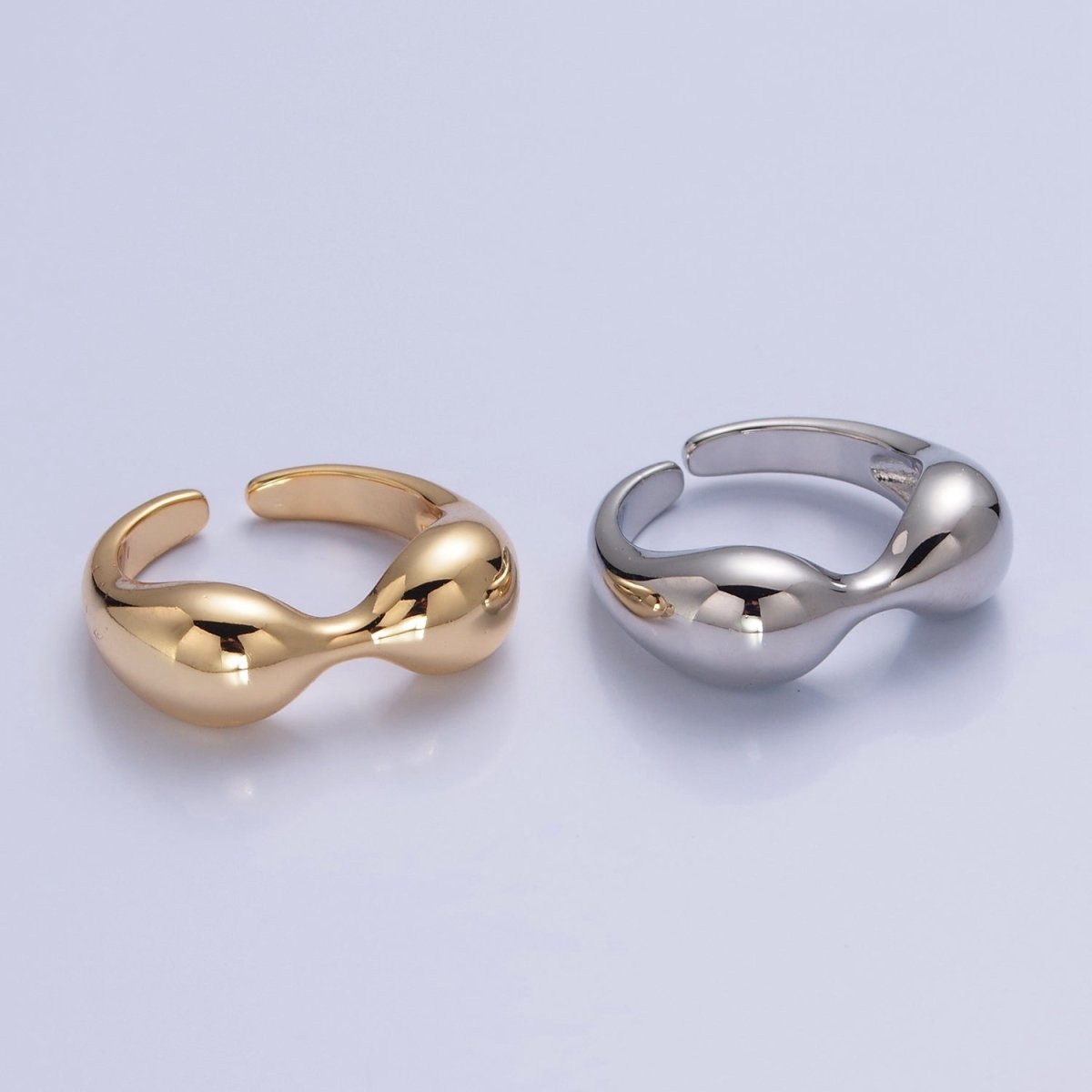 Chunky Gold Bean Ring Silver Beaded Ring Open Adjustable O-2209