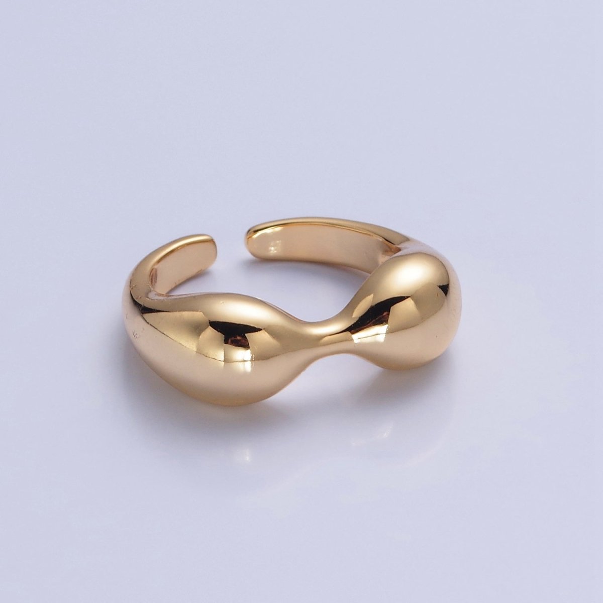 Chunky Gold Bean Ring Silver Beaded Ring Open Adjustable O-2209