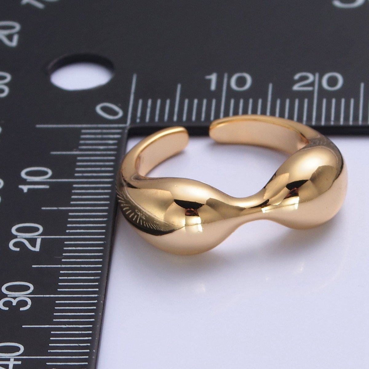 Chunky Gold Bean Ring Silver Beaded Ring Open Adjustable O-2209