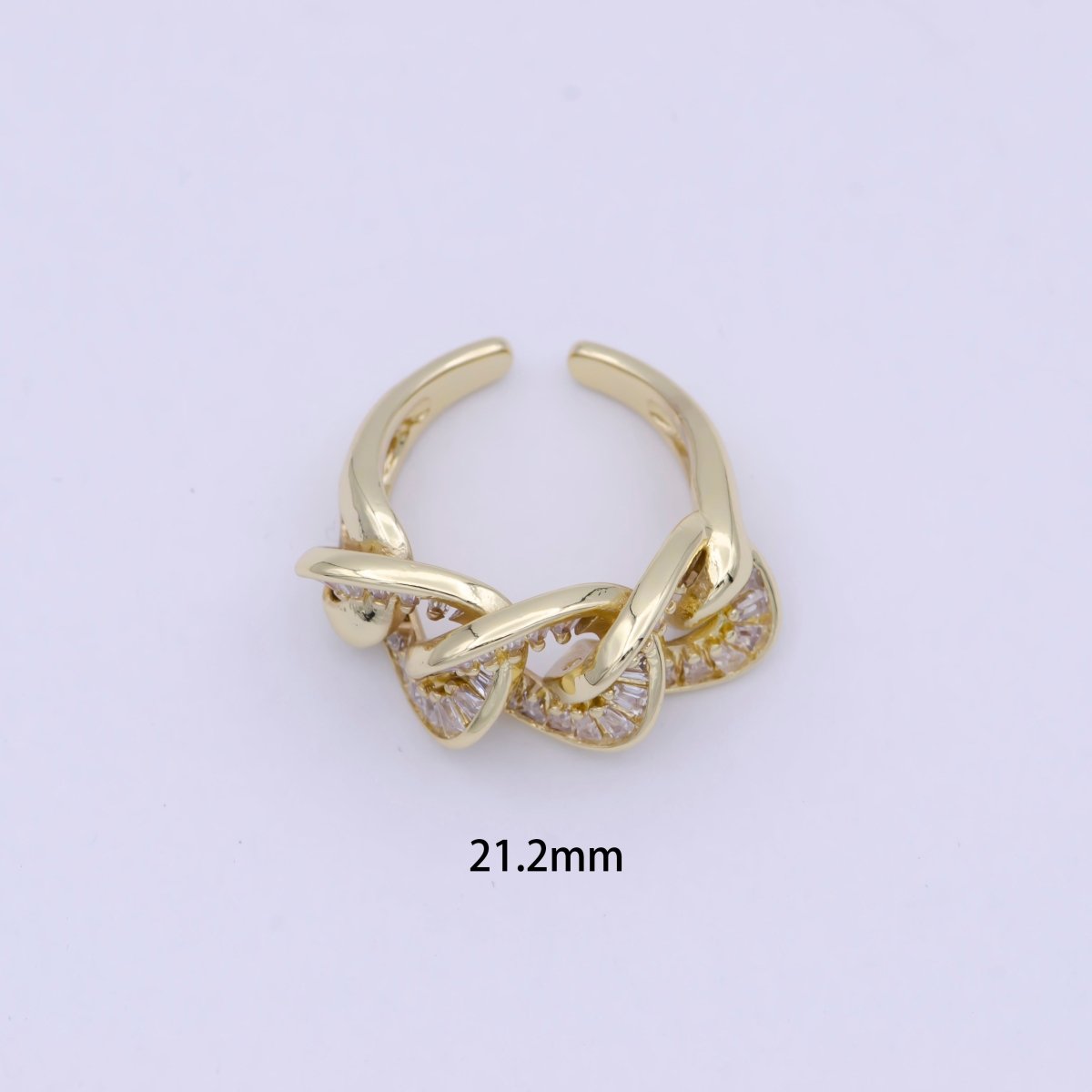 Chunky Gold Cable Link Ring Clear Cz Ring Open Adjustable Jewelry S-378 - DLUXCA