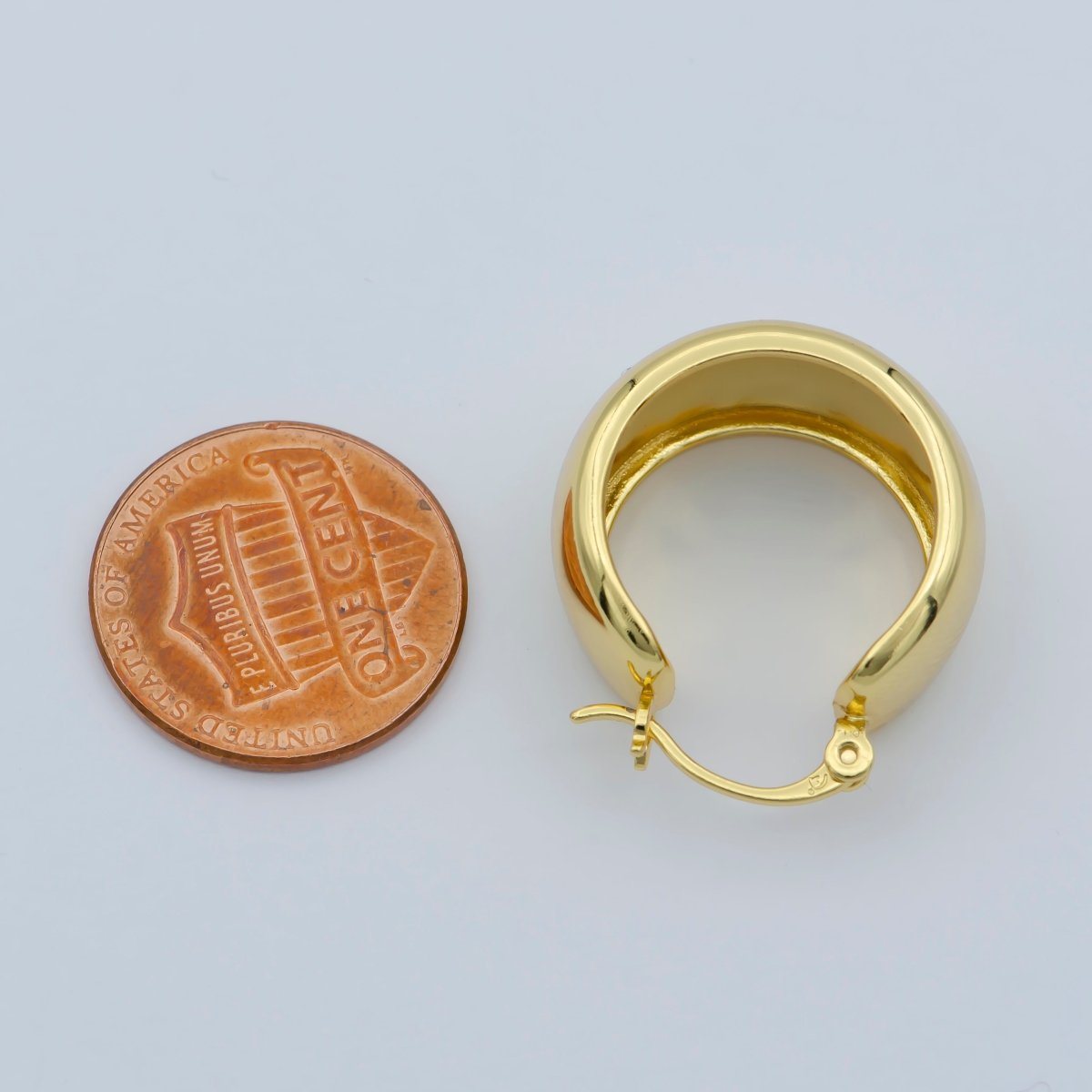 Chunky Gold Earrings, Minimalist Wide Dome Hoop Earrings in 24k Gold Filled Available in Thick Gold Chunky Hoops P-265 - DLUXCA