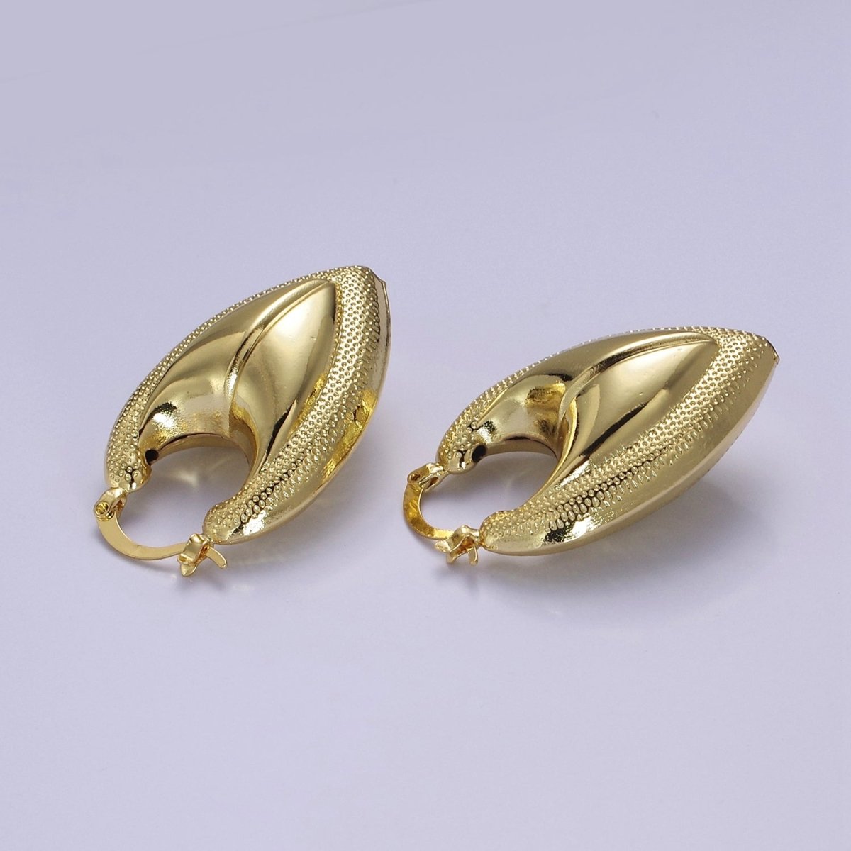 Chunky Gold Fortune Cookie Hoop Earring Bold V Shaped Hoop V-113 - DLUXCA