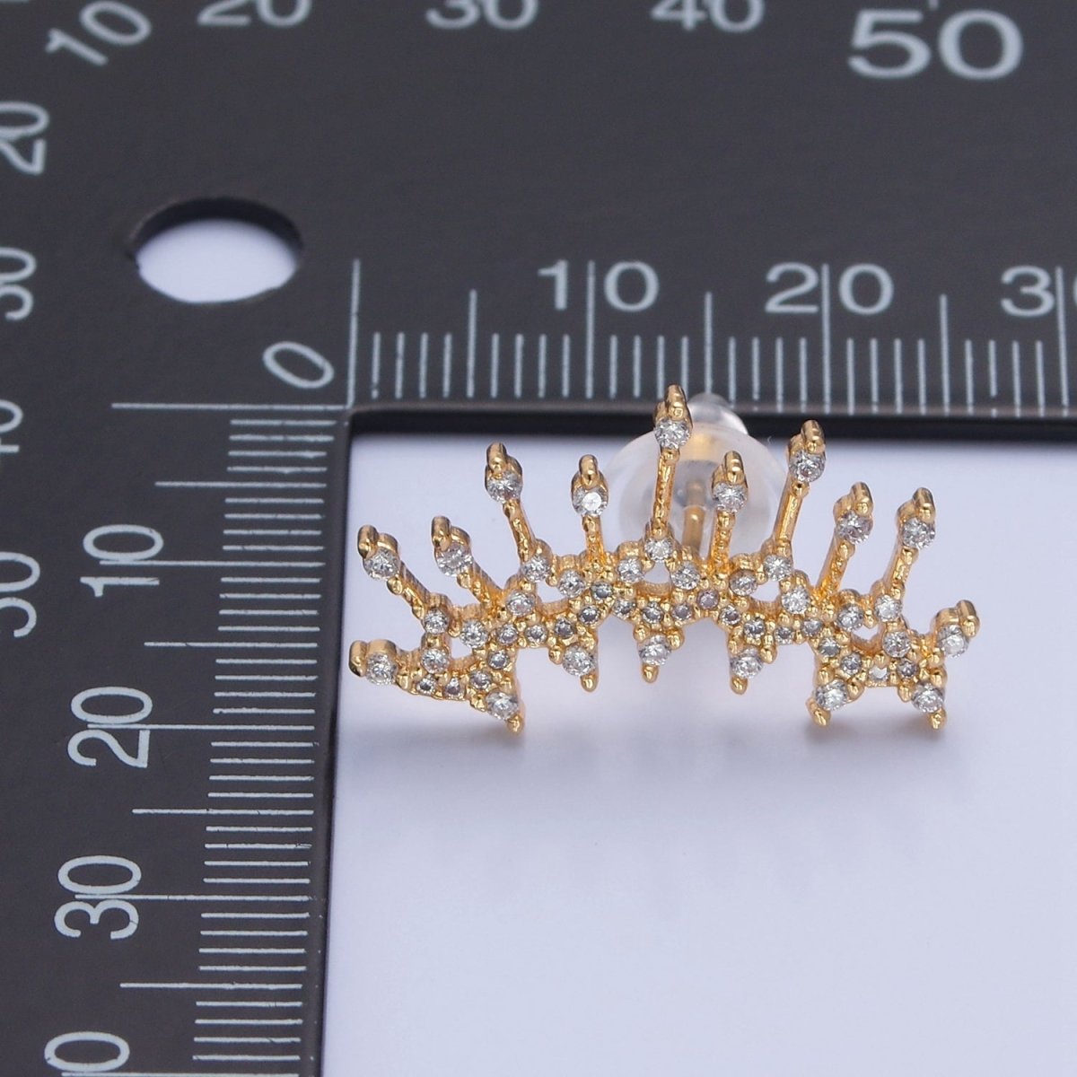 Chunky Gold Half Sunburst Stud Earrings CZ Sun Ray Stud T-467 - DLUXCA