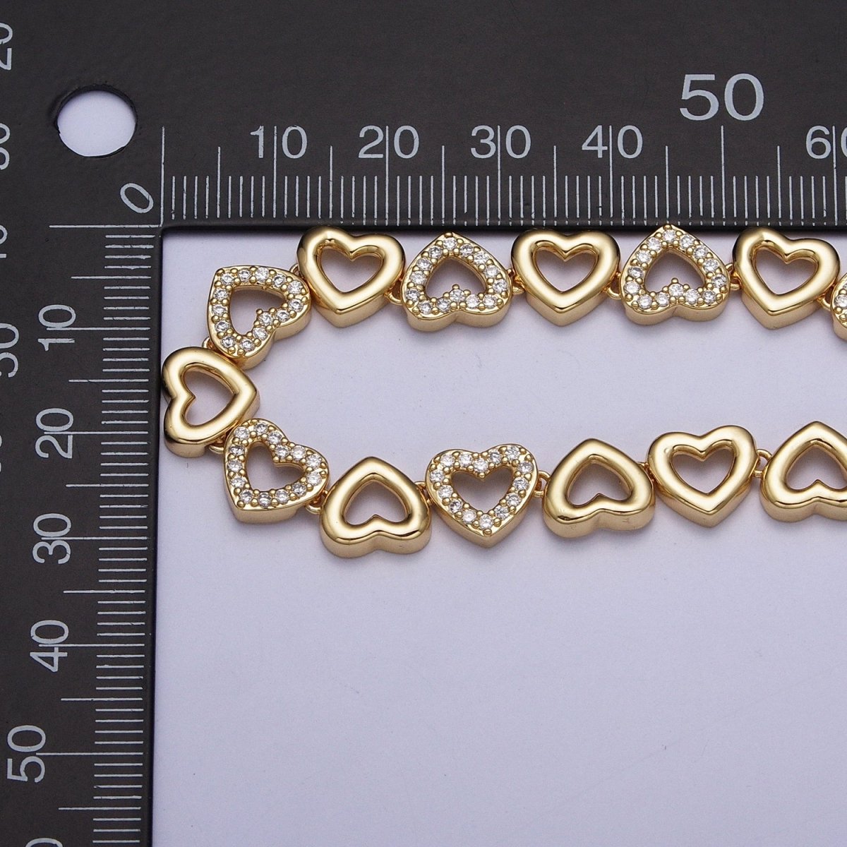 OS Chunky Gold Open Heart Links Necklace with Cz Pave Diamond Heart Center Necklace for Layering Necklace WA-1088