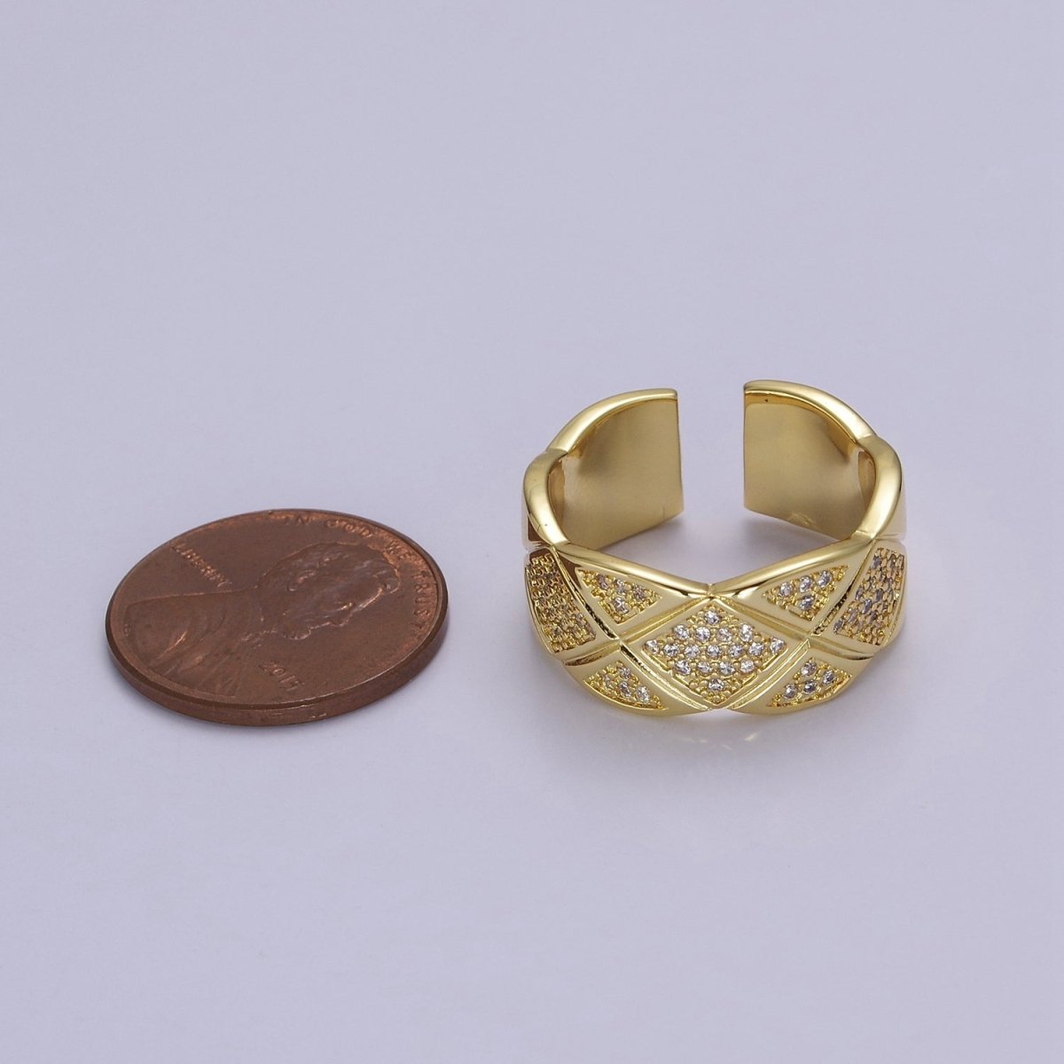 Chunky Gold Ring CZ Plaid Ring for Statement Jewelry O-2041 - DLUXCA