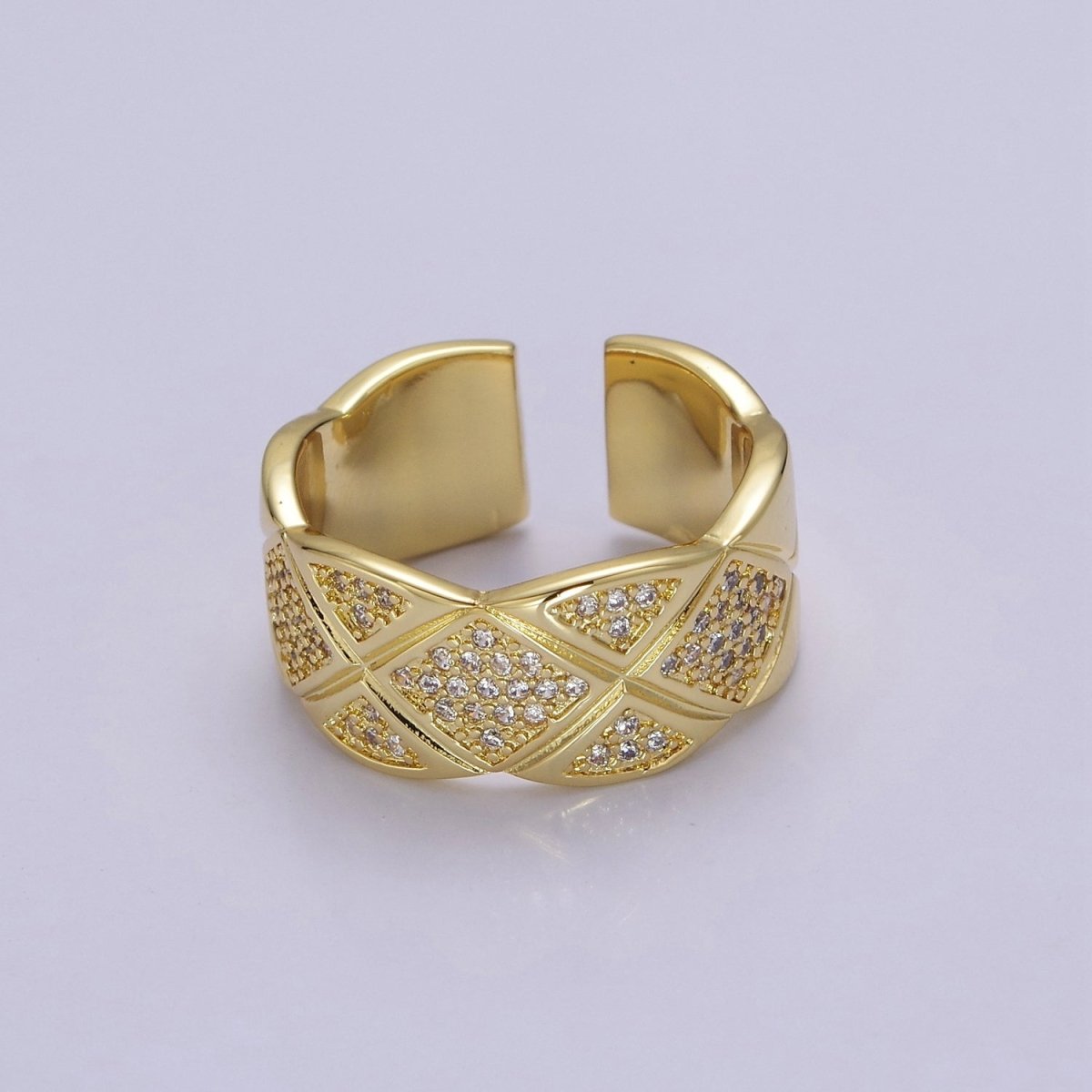 Chunky Gold Ring CZ Plaid Ring for Statement Jewelry O-2041 - DLUXCA