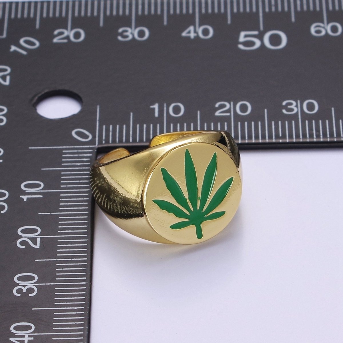 OS Chunky Gold Signet Ring Green Mary Jane Ring Weed 420 Jewelry O-2169