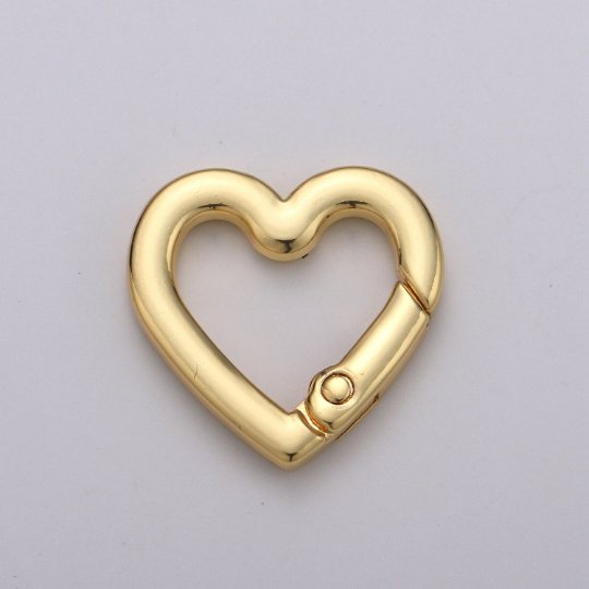 Chunky Gold Spring Gate Ring, Push Gate ring, 22x22mm Heart Clasp Charm Holder 24K Gold Filled Clasp for Link Chain Connector Supp-990 L-054 L-055