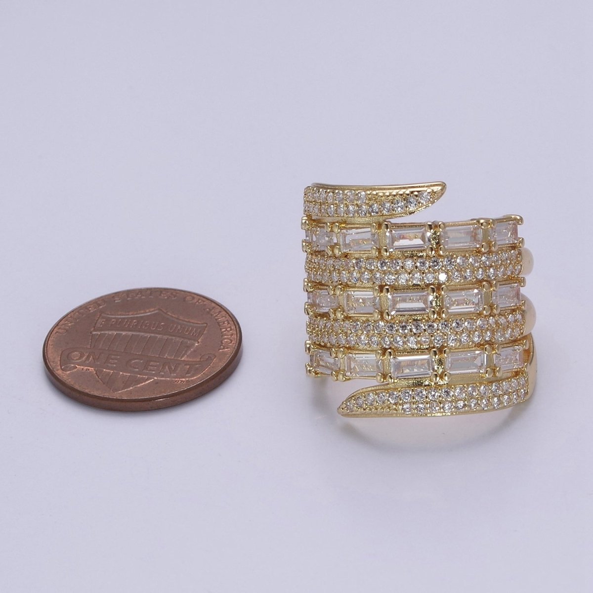 Chunky Gold Stackable Baguette Eternity CZ Rings for Statement Jewelry US 7.5 S-481