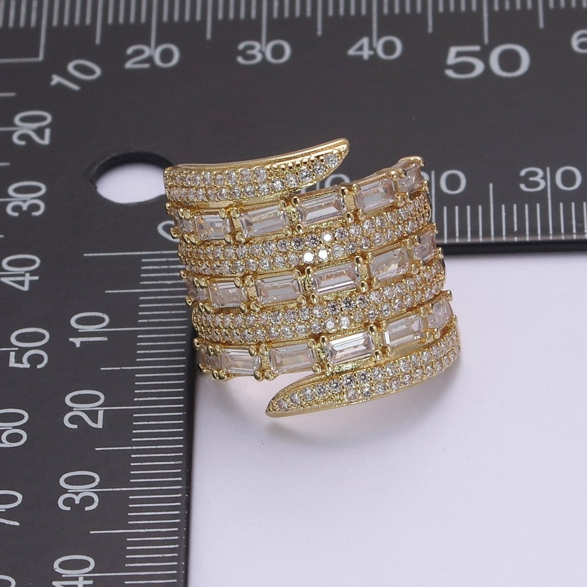 Chunky Gold Stackable Baguette Eternity CZ Rings for Statement Jewelry US 7.5 S-481