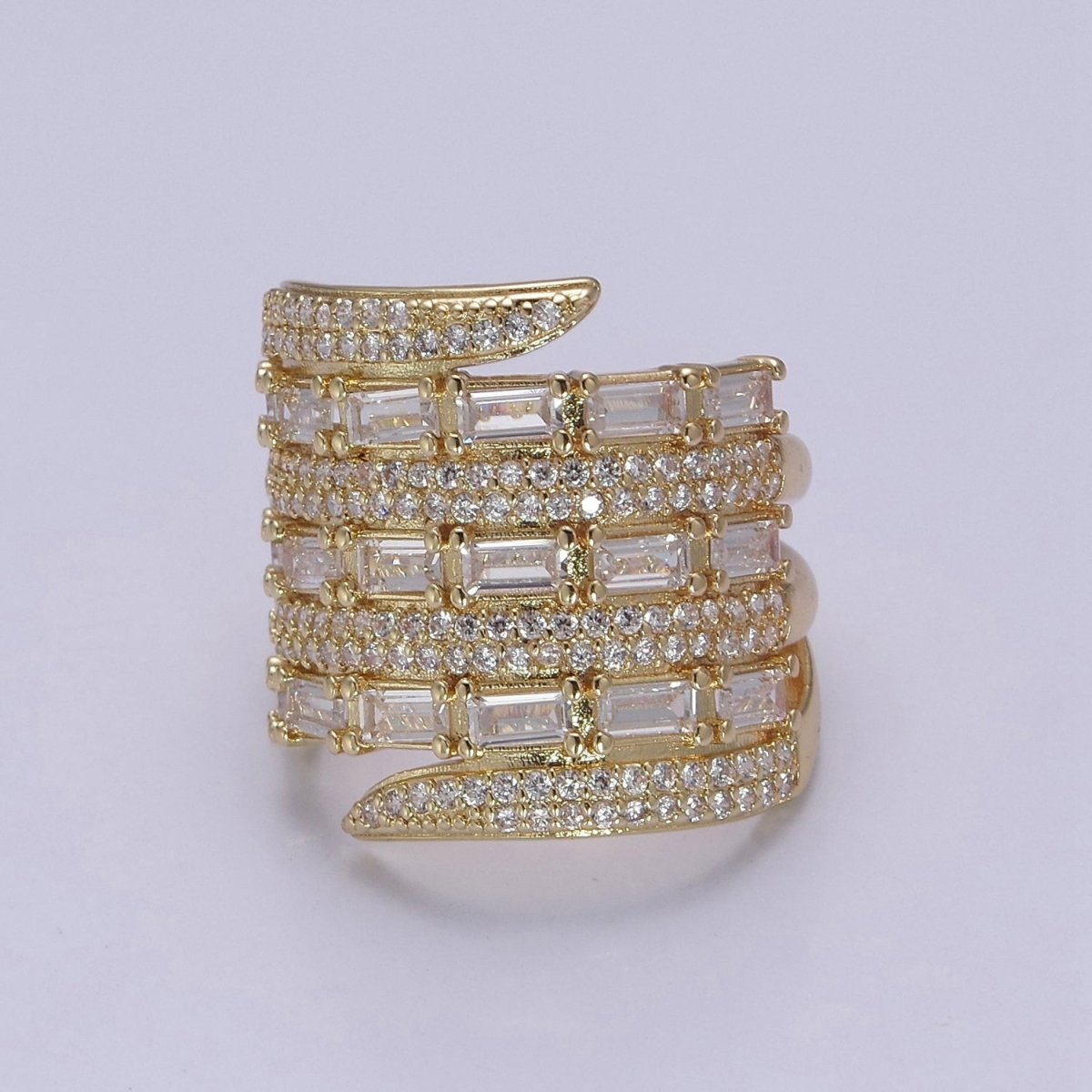 Chunky Gold Stackable Baguette Eternity CZ Rings for Statement Jewelry US 7.5 S-481