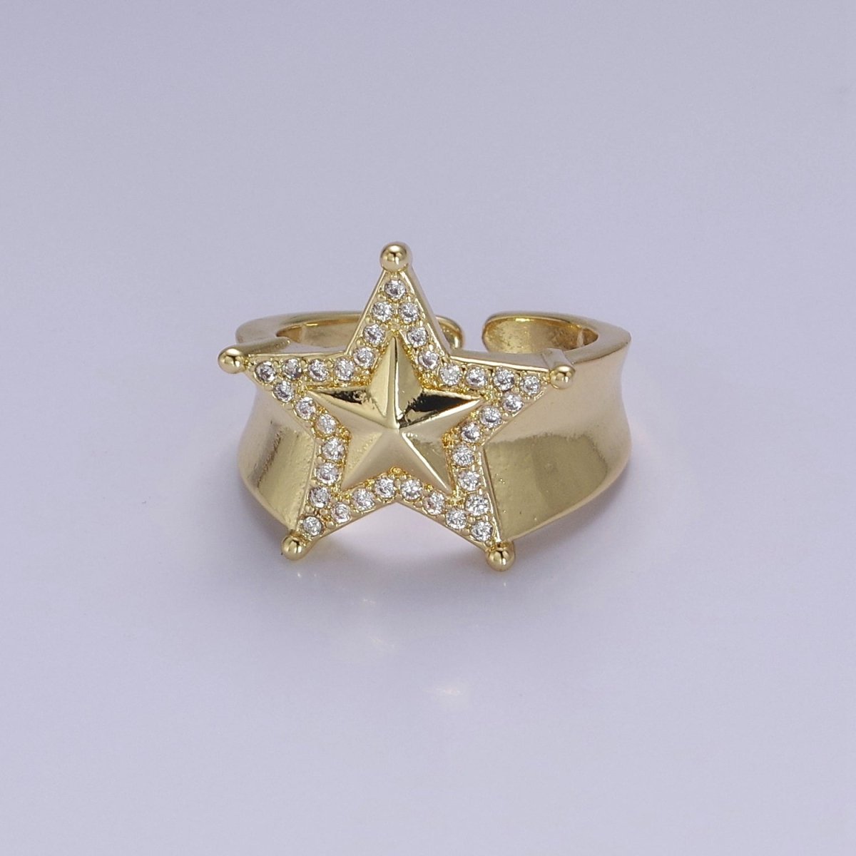 Chunky Gold Star Ring, CZ Star Ring, Bold Star Ring, Celestial jewelry, Stacking Statement Jewelry O-2043 - DLUXCA
