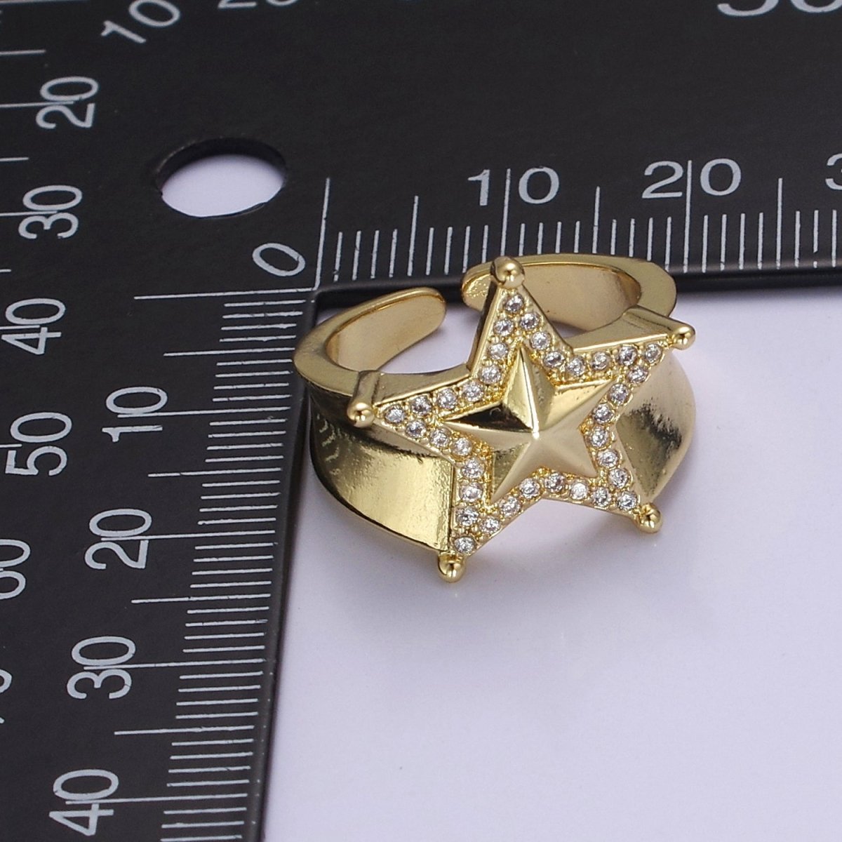 Chunky Gold Star Ring, CZ Star Ring, Bold Star Ring, Celestial jewelry, Stacking Statement Jewelry O-2043 - DLUXCA