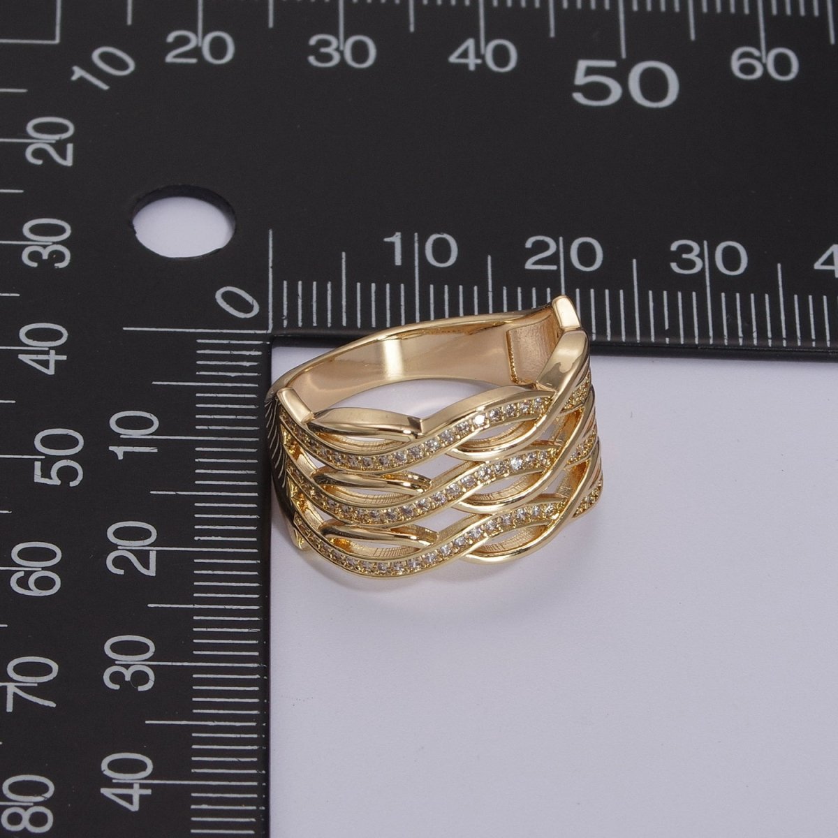 Chunky Gold Swirl Lines Ring CZ Statement Jewelry Crossover Ring U-109~U-112