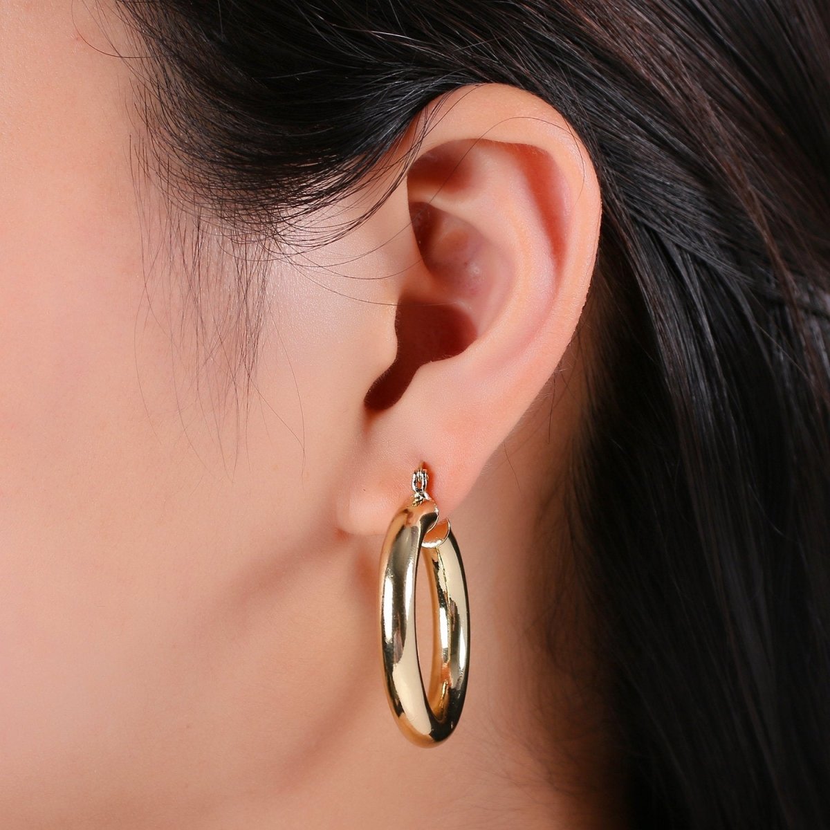 Chunky Lightweight Hoop Earrings - Hollow Light Hoop Earrings - Big Gold Hoops - Simple Everyday Earrings 40mm, 35mm, 30mm, 25mm, 20mm Q-460 - Q-463