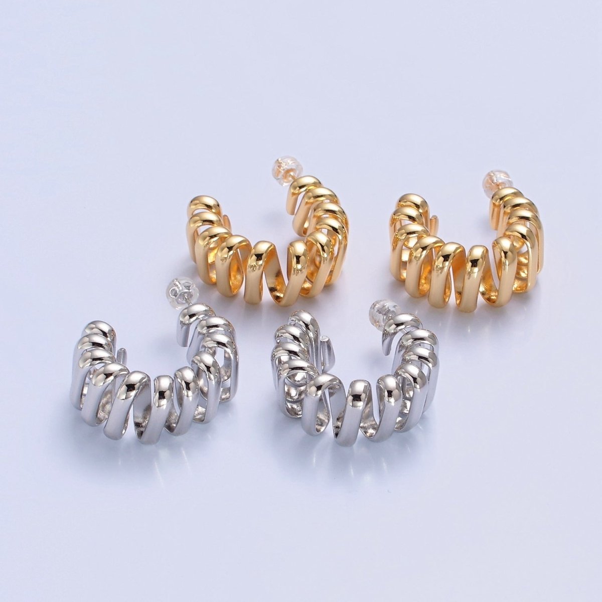 Chunky Modern Unique Hoop Spiral Silver Hoop Earring T-516 T-517