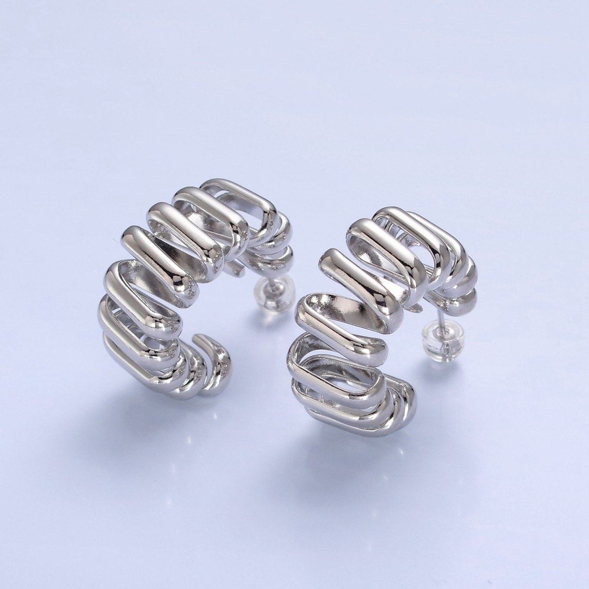Chunky Modern Unique Hoop Spiral Silver Hoop Earring T-516 T-517