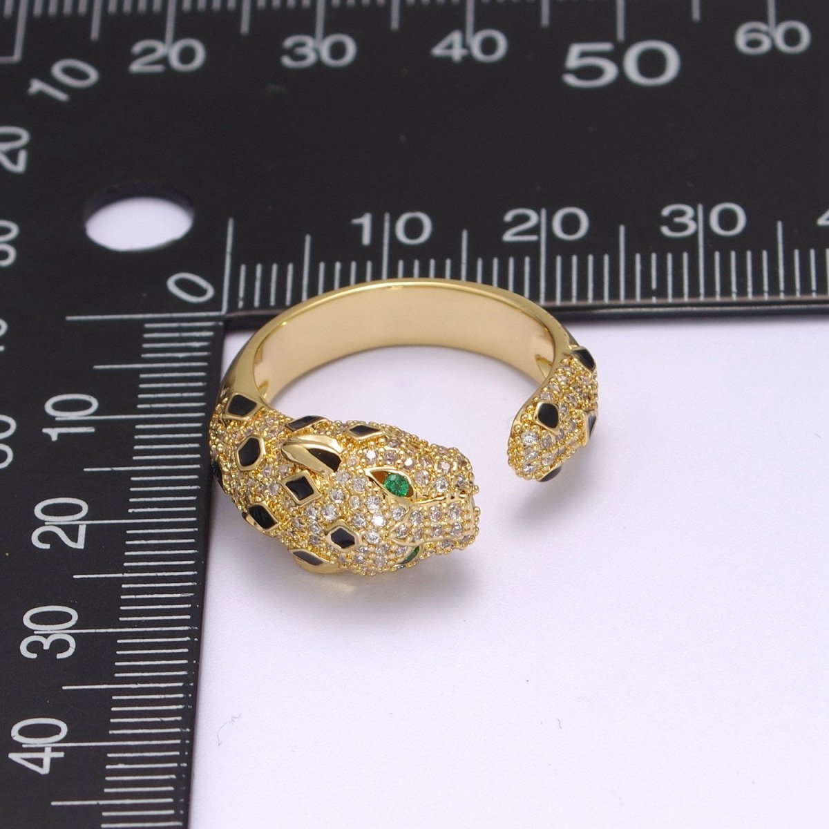 Chunky Panther Ring CZ Gold Band Adjustable Ring S-218