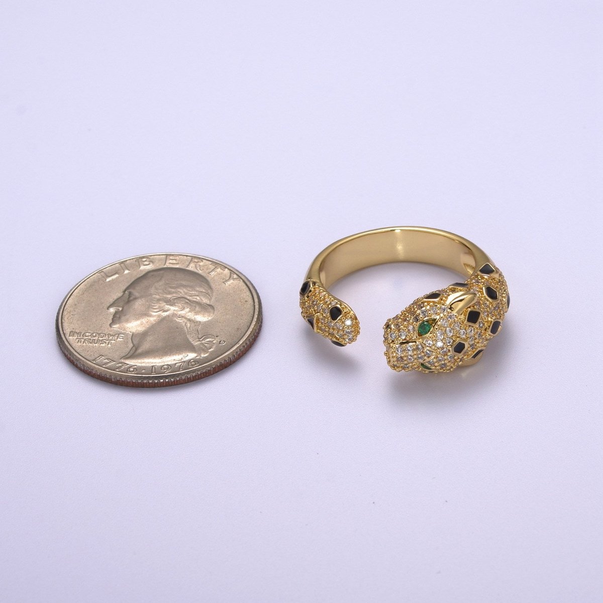 Chunky Panther Ring CZ Gold Band Adjustable Ring S-218