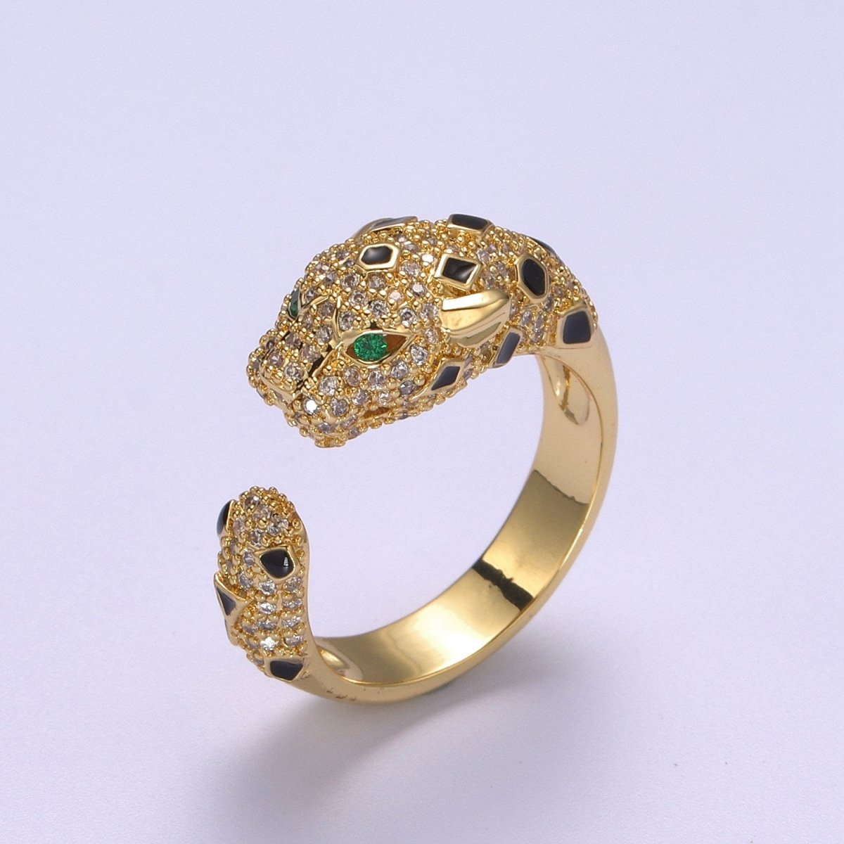 Chunky Panther Ring CZ Gold Band Adjustable Ring S-218